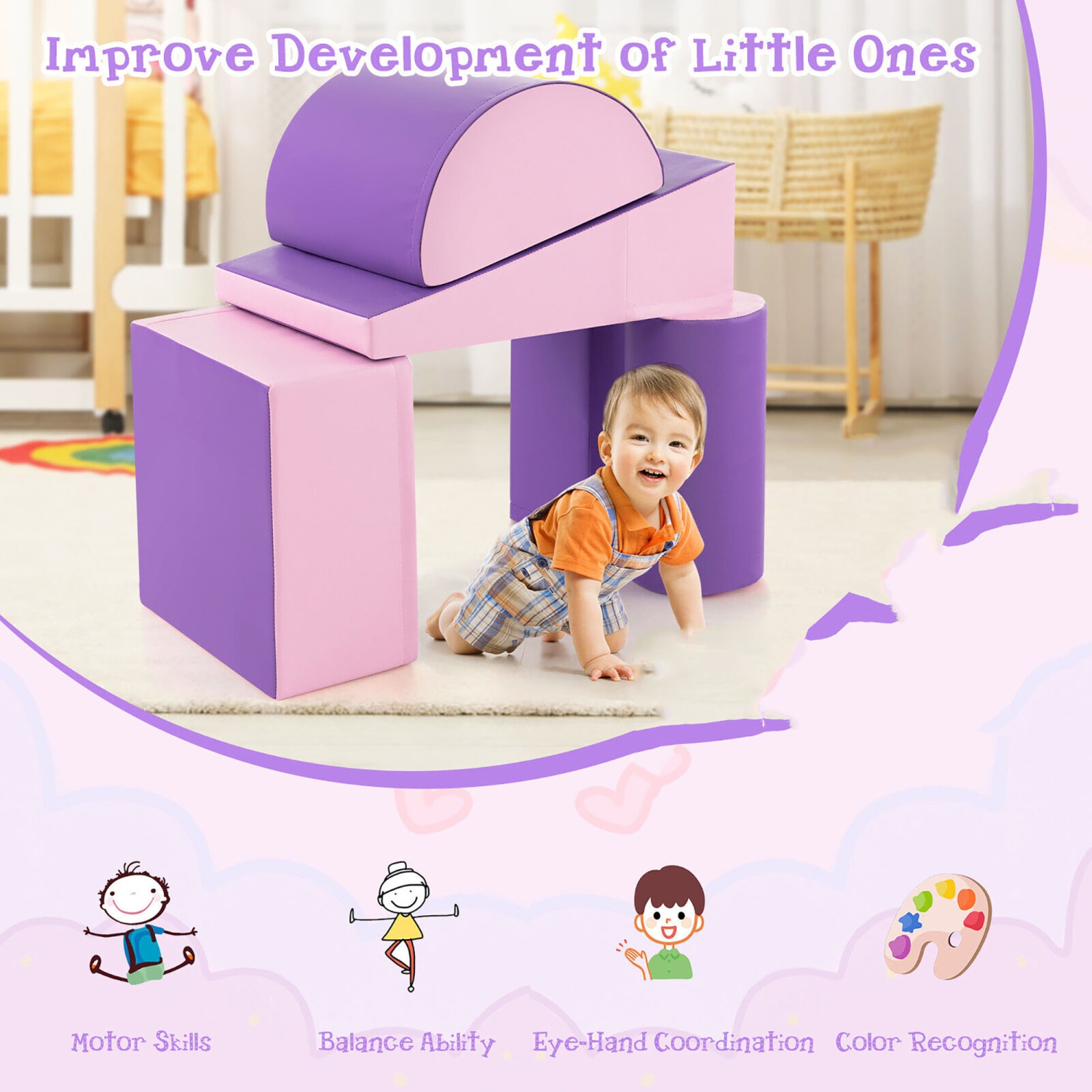 Gymax 5 PCS Kids Climb & Crawl Activity Playset Soft Foam Block Toddler Play Structure