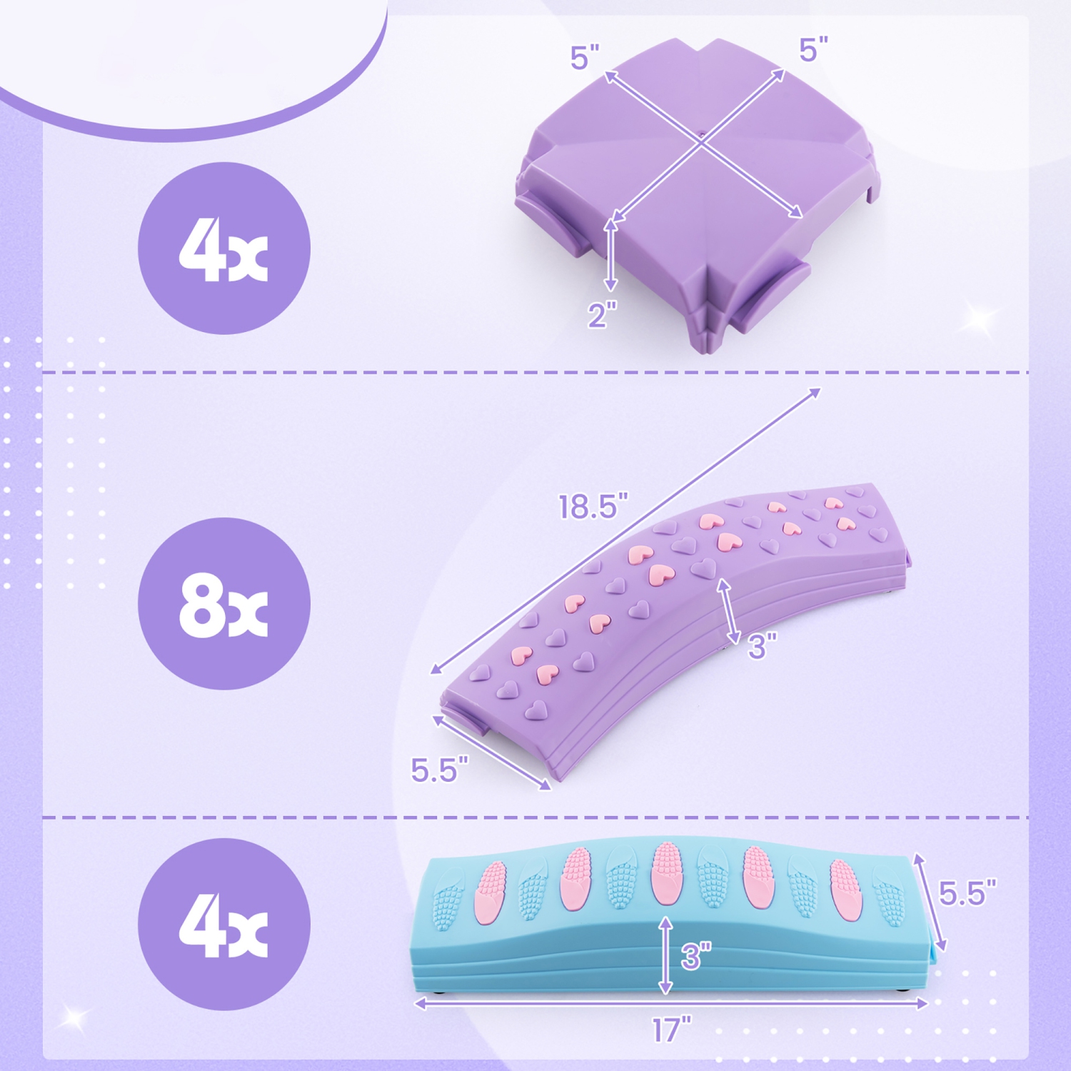 Gymax Balance Beams for Kids w/ Non-slip Textured Surface Bottom Pad Multicolor