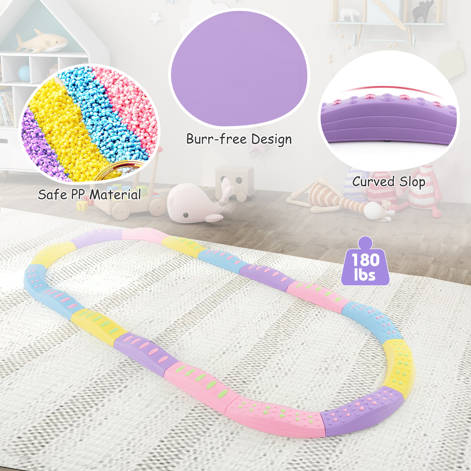 Gymax Balance Beams for Kids w/ Non-slip Textured Surface Bottom Pad Multicolor