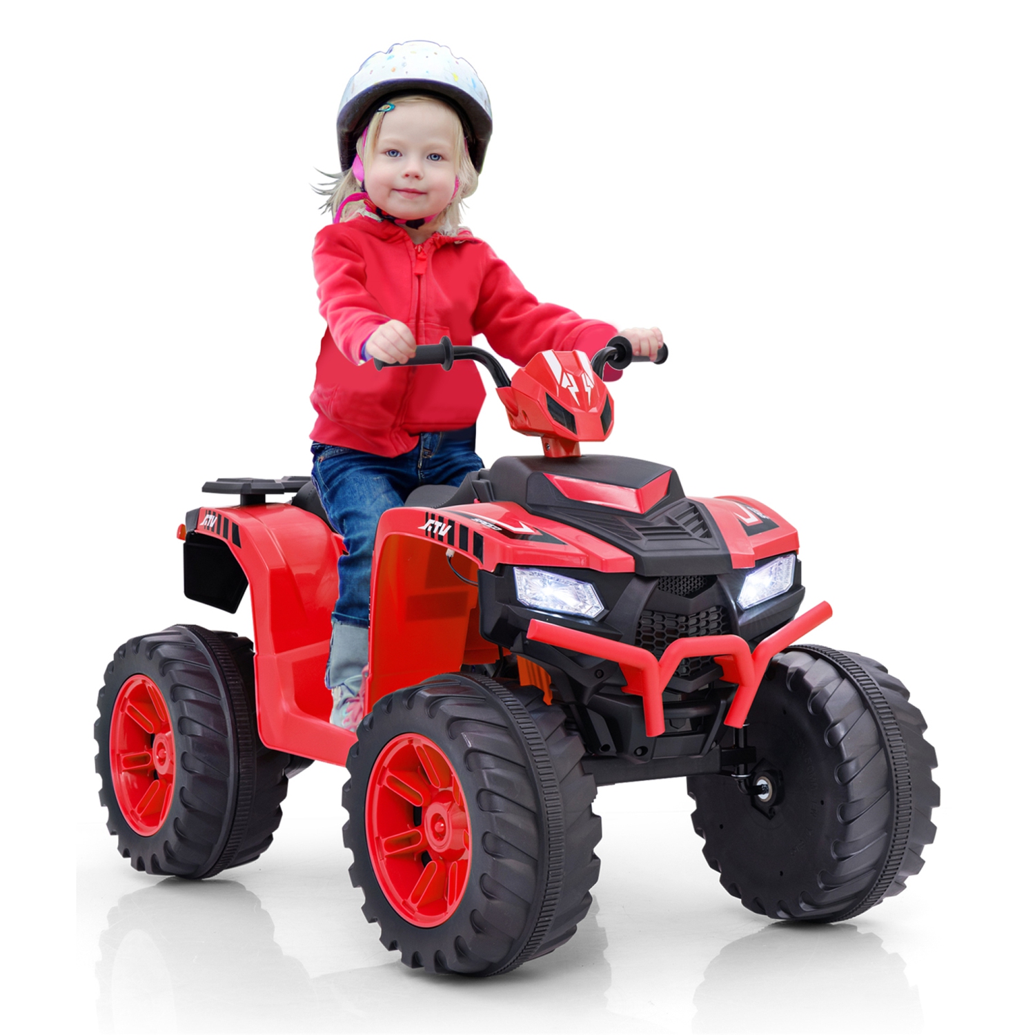 Gymax Kids Ride-On ATV 24V Battery Powered Electric Vehicle w/ Wireless Connection Music Radio LED Lights Red
