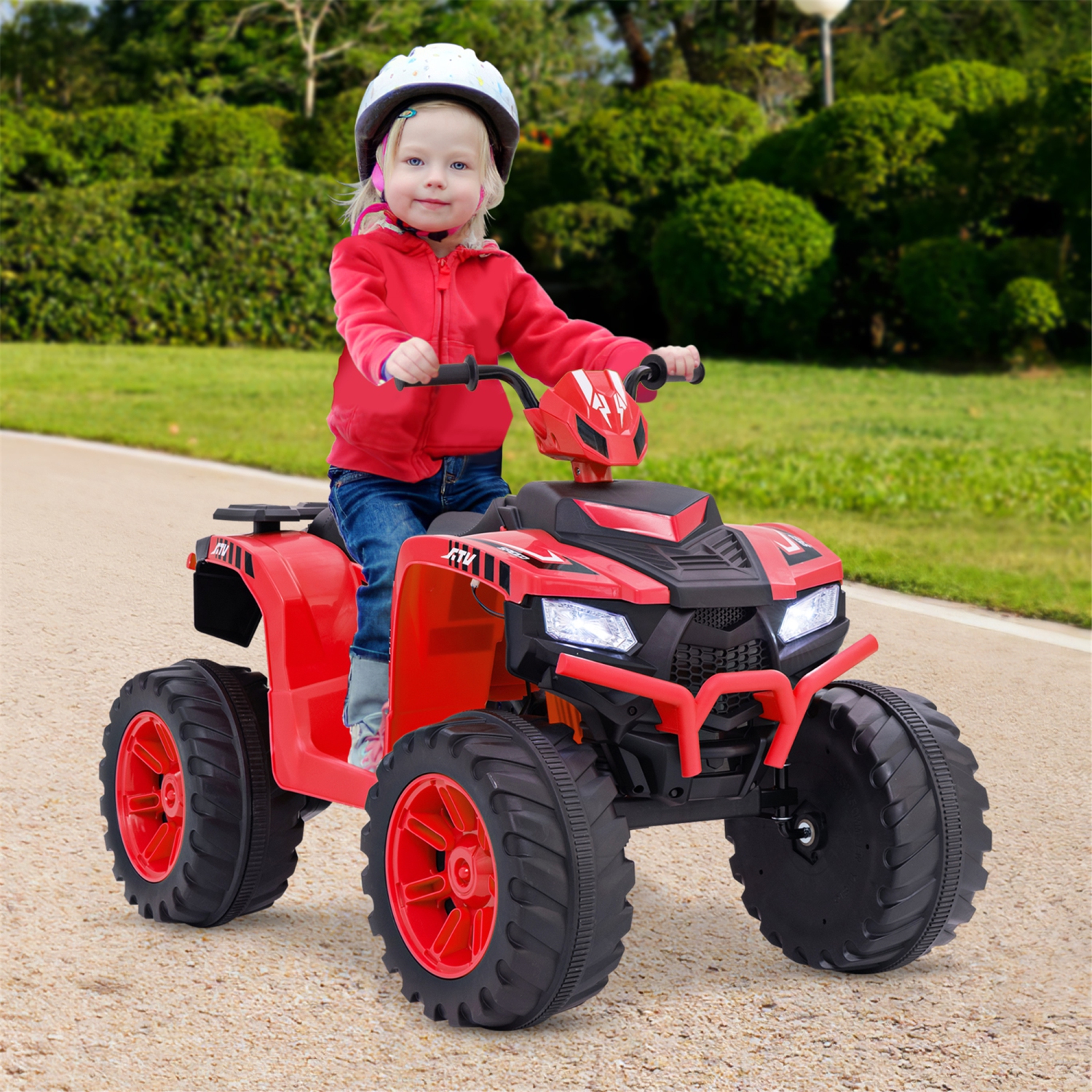 Gymax Kids Ride-On ATV 24V Battery Powered Electric Vehicle w/ Wireless Connection Music Radio LED Lights Red