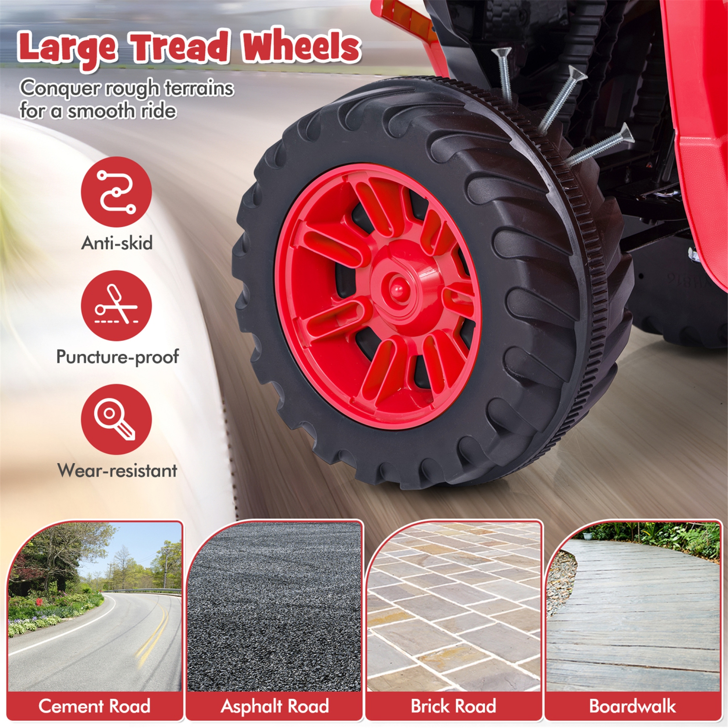 Gymax Kids Ride-On ATV 24V Battery Powered Electric Vehicle w/ Wireless Connection Music Radio LED Lights Red