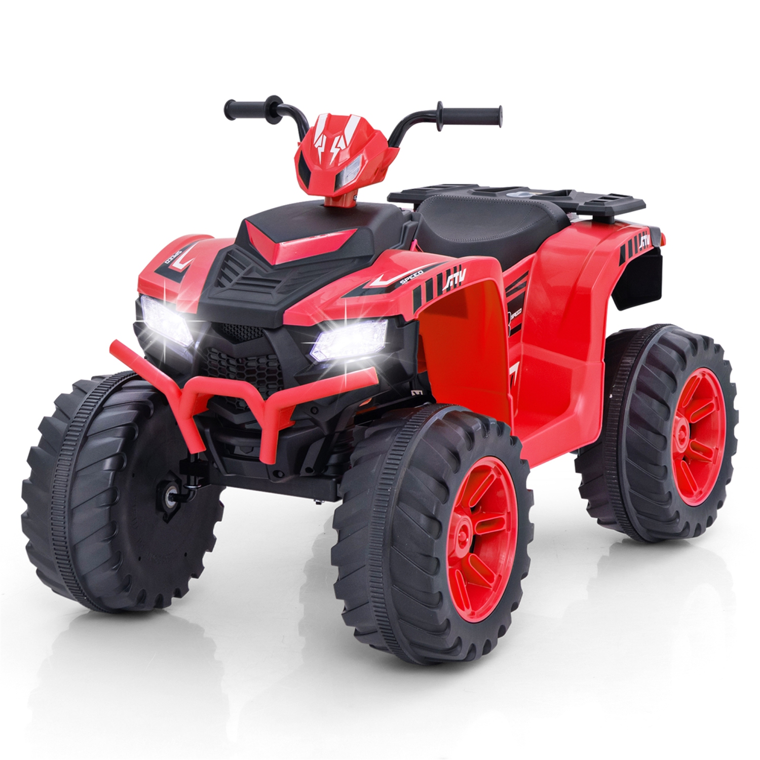 Gymax Kids Ride-On ATV 24V Battery Powered Electric Vehicle w/ Wireless Connection Music Radio LED Lights Red