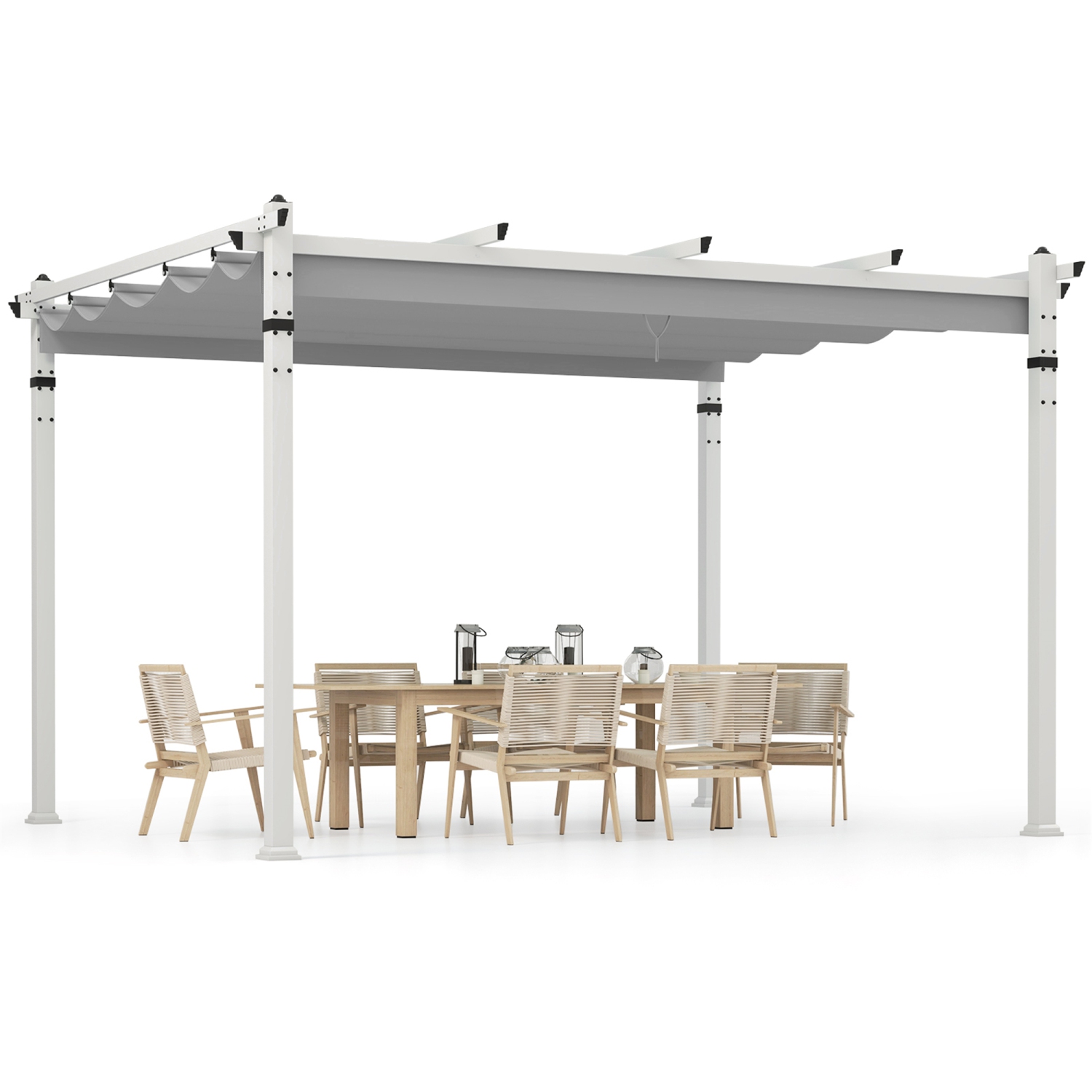 Gymax 12' x 10' Outdoor Pergola w/ Retractable Canopy Aluminum Frame Anchors Patio