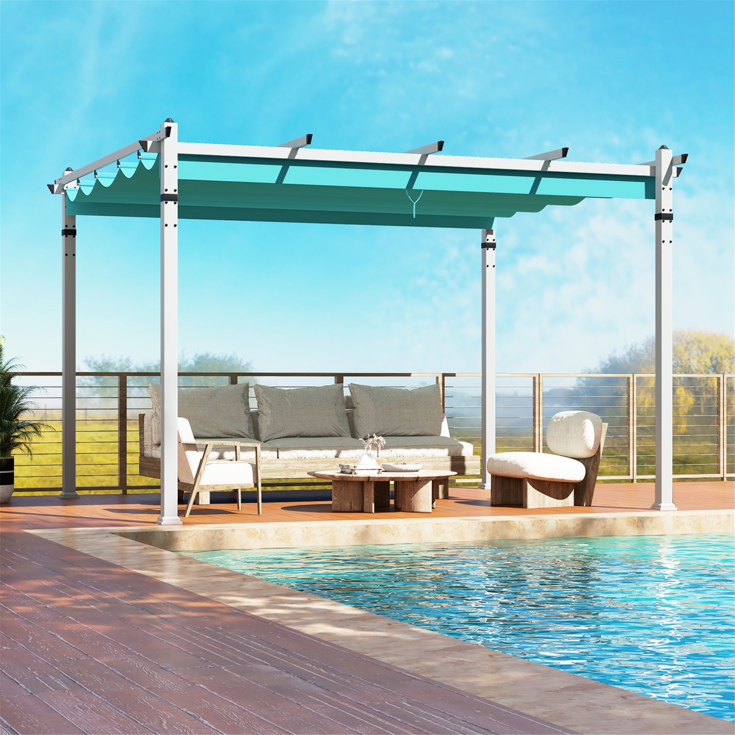 Gymax 12' x 10' Outdoor Pergola w/ Retractable Canopy Aluminum Frame Anchors Patio