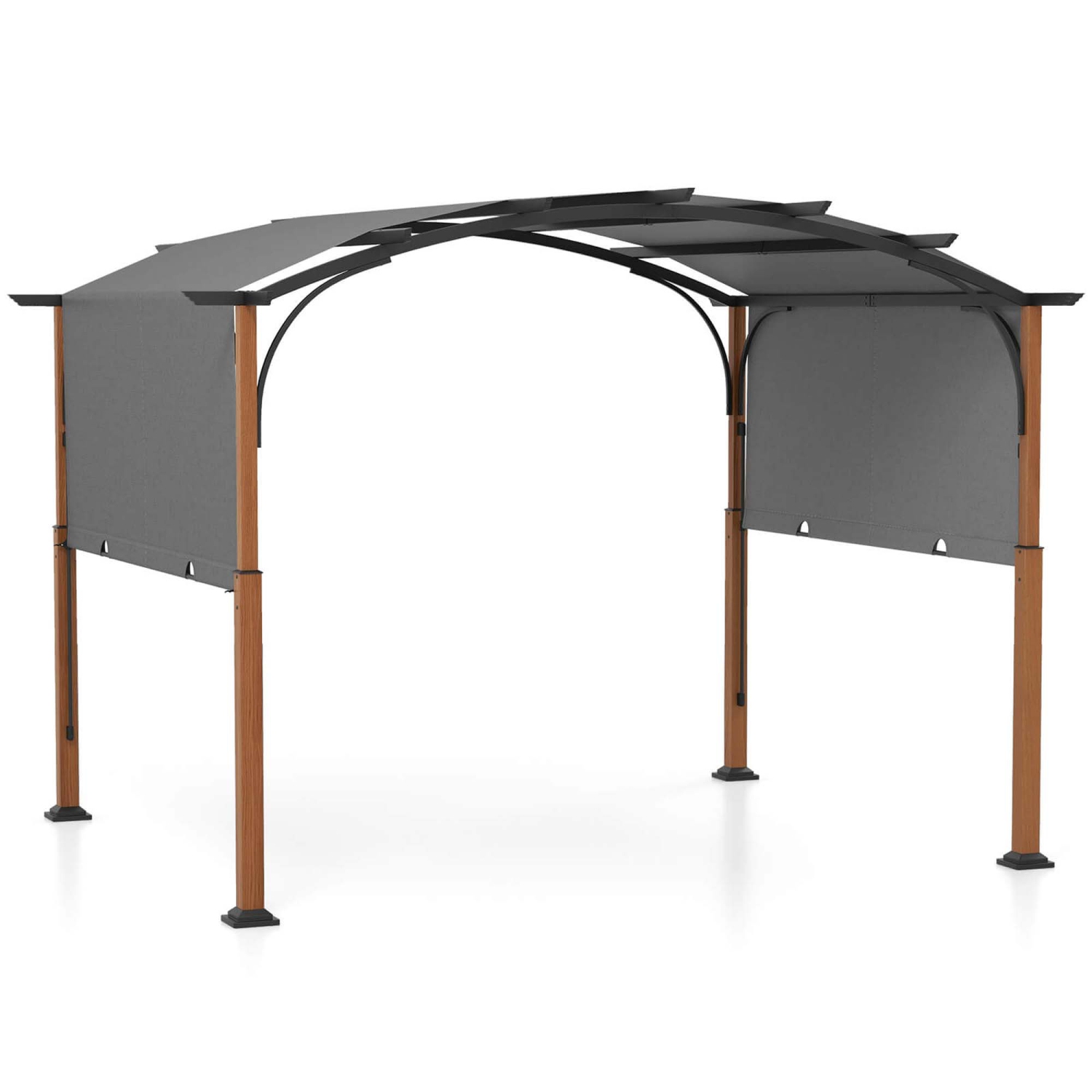 Pergola rétractable d'extérieur de 10 x 12 pi avec poteaux d'aspect bois à auvent rétractable de Costway