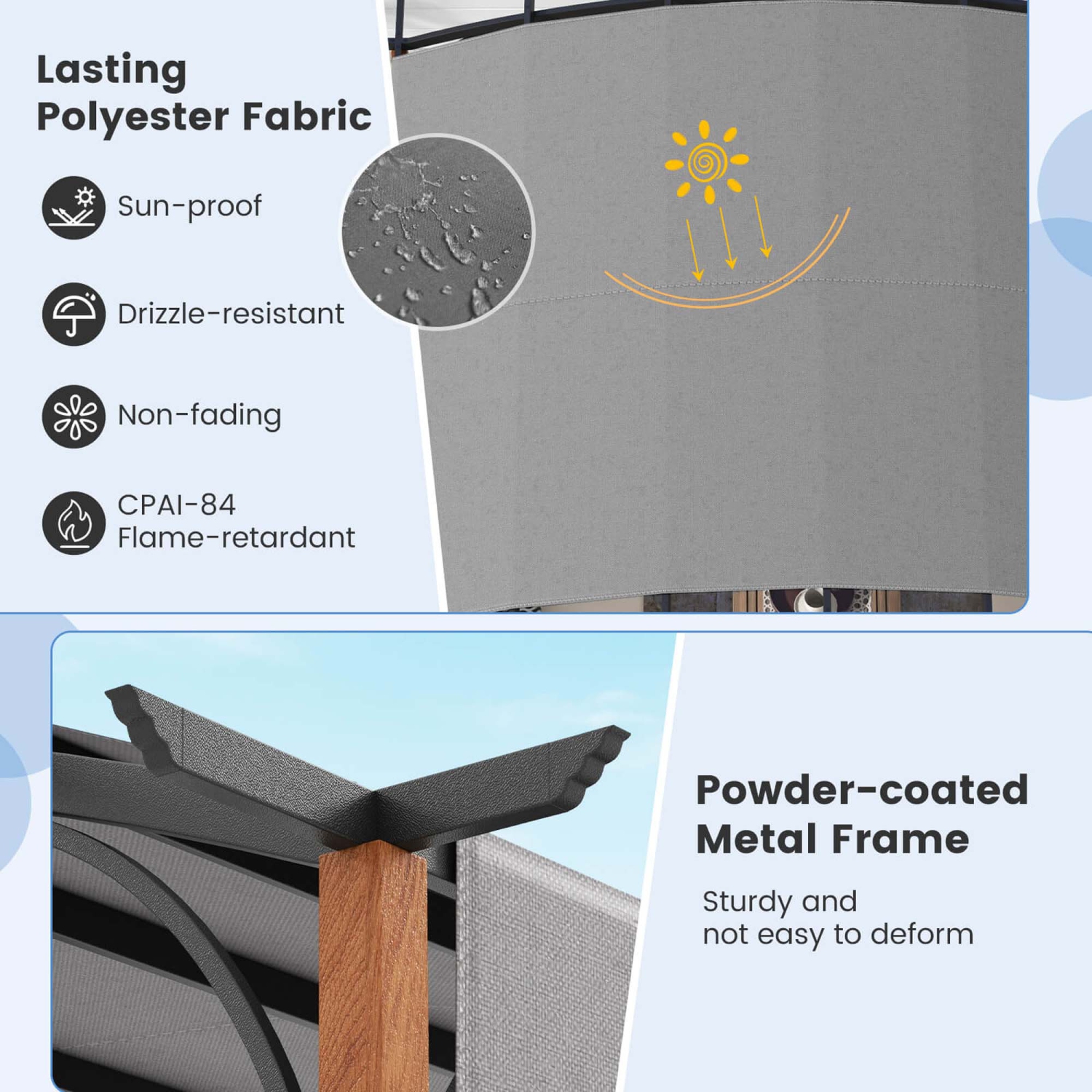 Pergola rétractable d'extérieur de 10 x 12 pi avec poteaux d'aspect bois à auvent rétractable de Costway