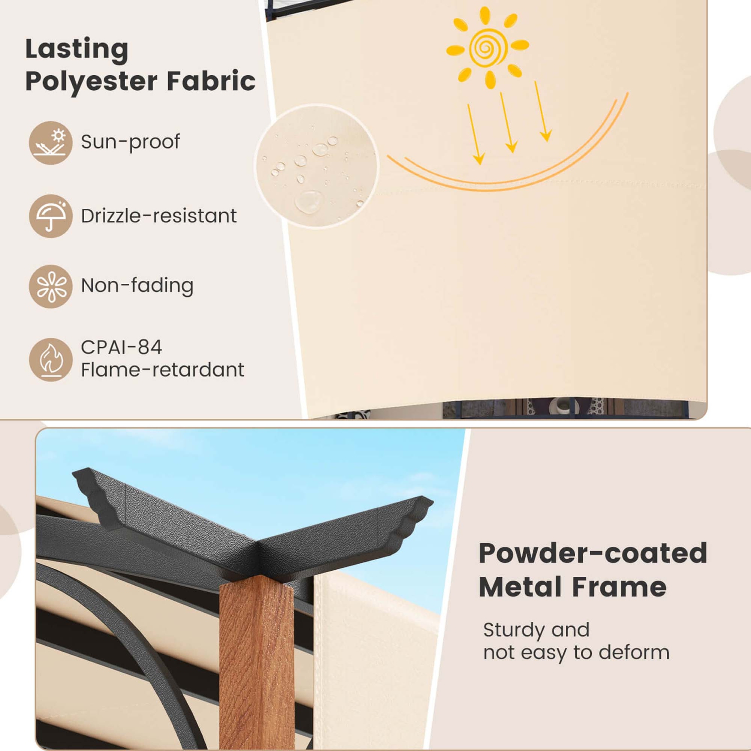 Pergola rétractable d'extérieur de 10 x 12 pi avec poteaux d'aspect bois à auvent rétractable de Costway