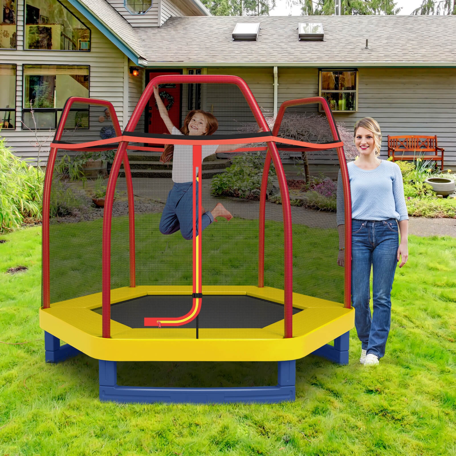 Costway 7FT Kids Trampoline Outdoor Indoor Recreational Bounce Jumper