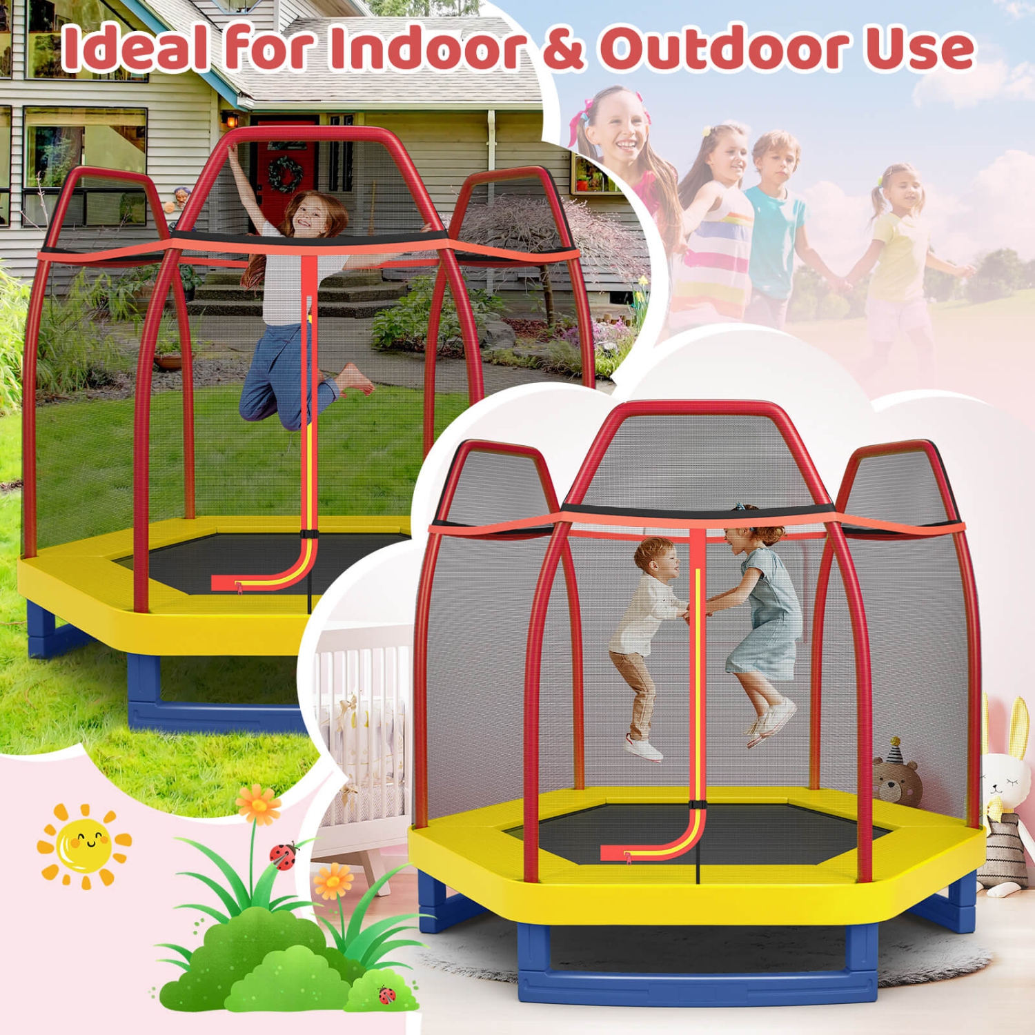 Costway 7FT Kids Trampoline Outdoor Indoor Recreational Bounce Jumper