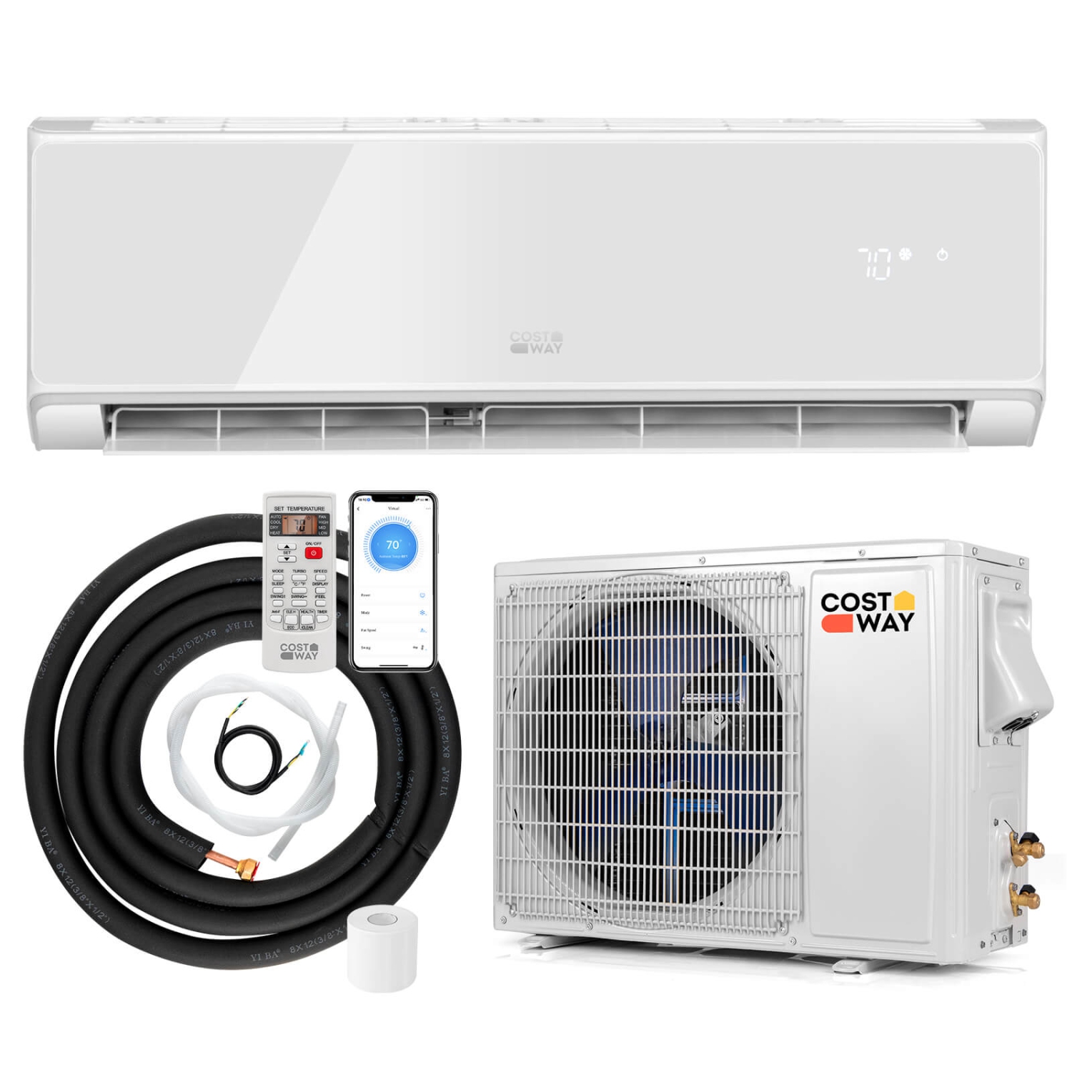 Costway 12000 BTU Wifi Enabled Mini Split Air Conditioner & Heater with Heat Pump