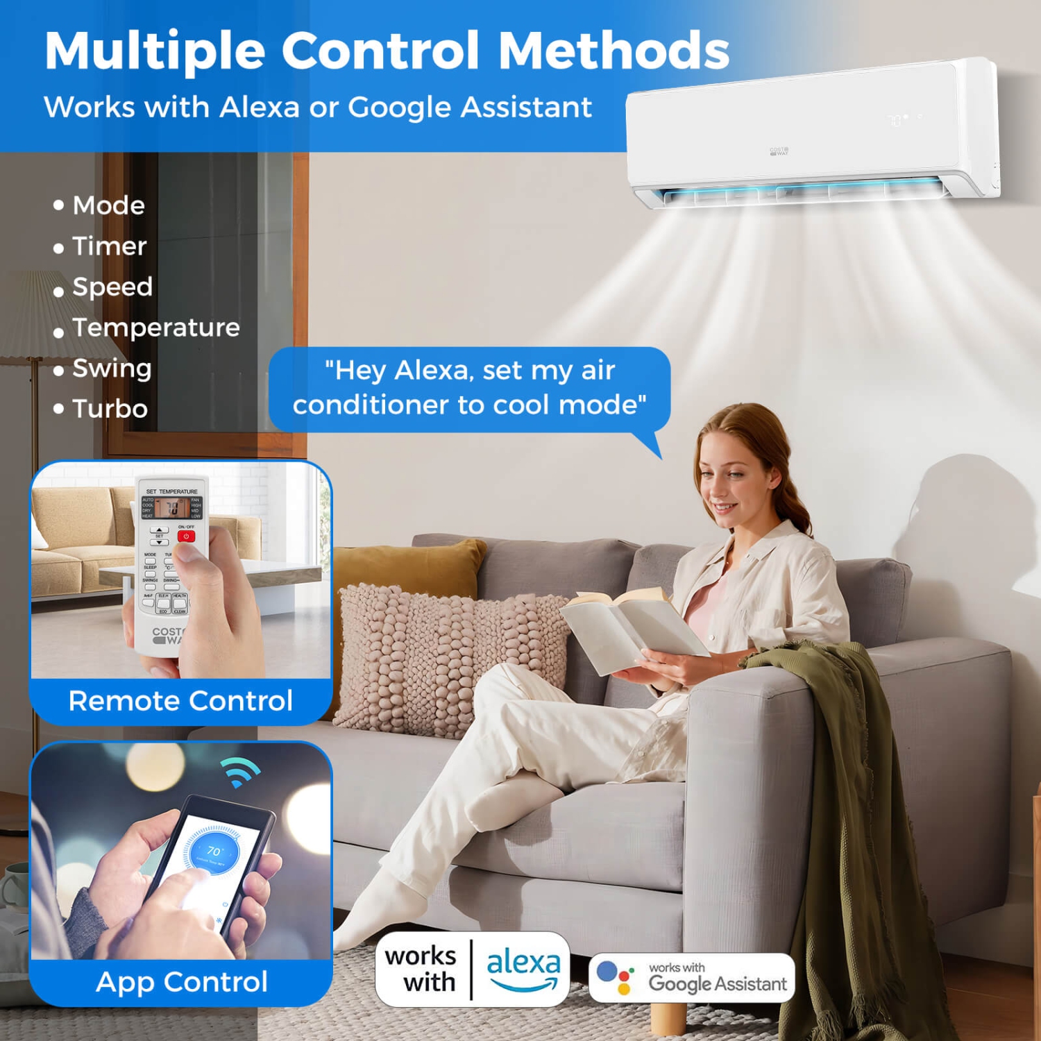Costway 12000 BTU Wifi Enabled Mini Split Air Conditioner & Heater with Heat Pump