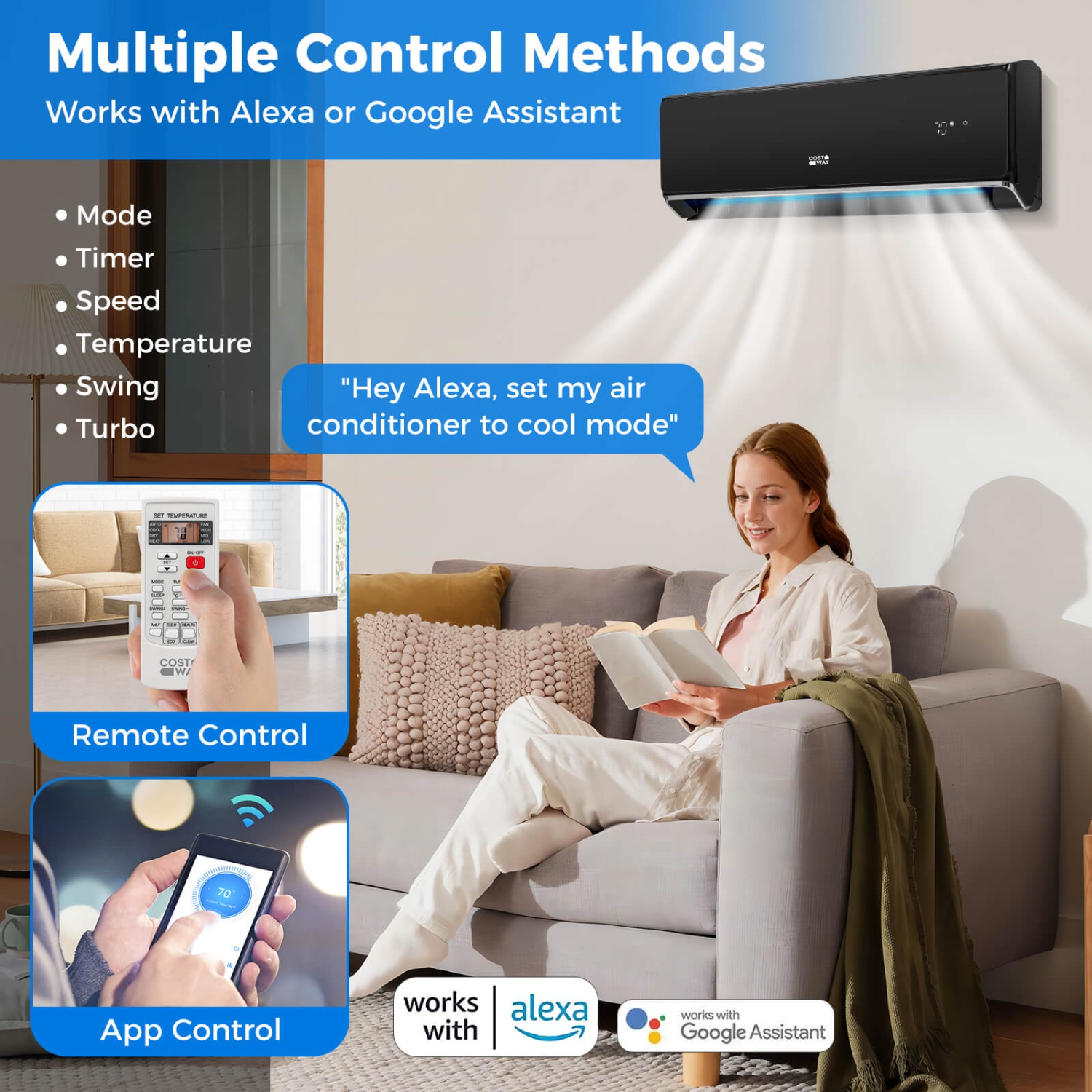 Mini climatiseur et radiateur Wi-Fi 12000&nbsp;BTU de Costway avec thermopompe