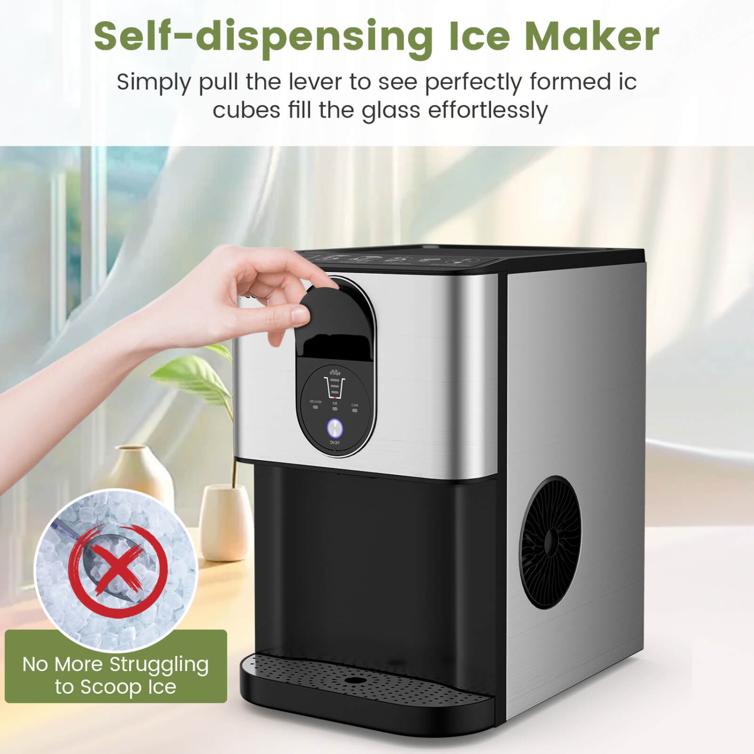 Costway 56 lbs/24 H Pepple Chewable Countertop Nugget Ice Maker with Self-Cleaning System