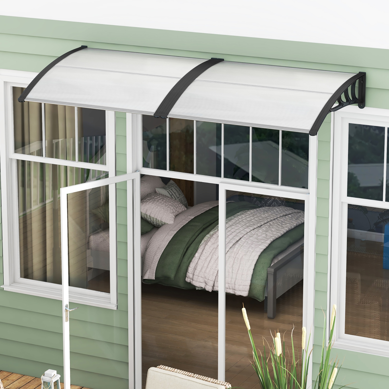 Gymax 2PCS 48'' x 40'' Window Awning Door Canopy Exterior Awning Canopy Patio Black