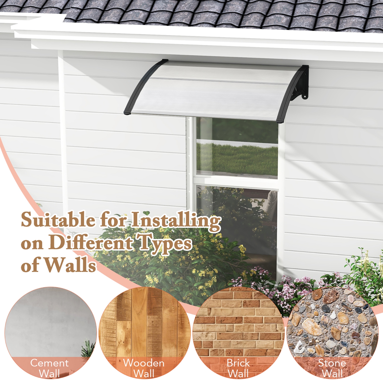 Gymax 2PCS 48'' x 40'' Window Awning Door Canopy Exterior Awning Canopy Patio Black