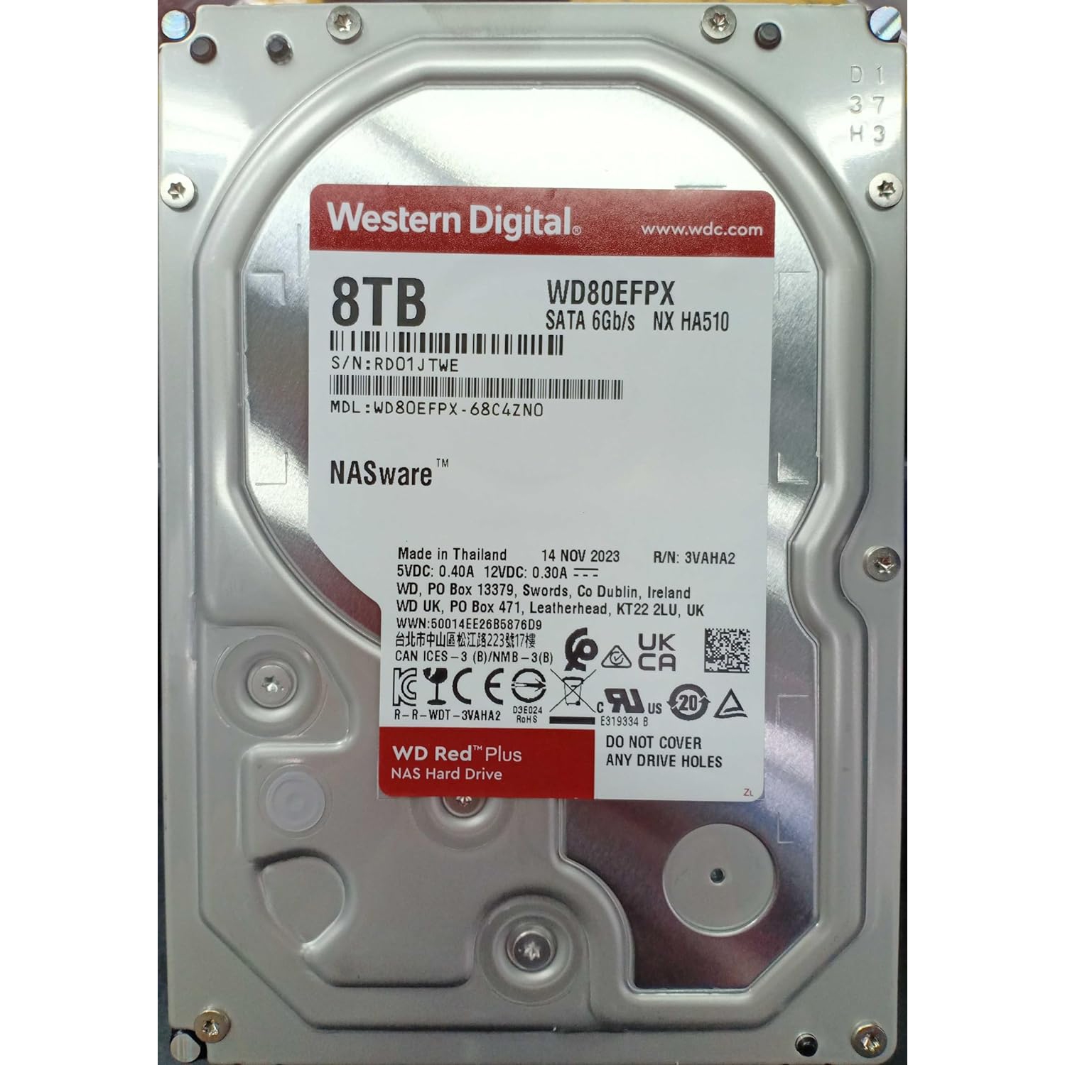 Western Digital – disque dur interne NAS 8 To WD Red plus – 5640 tr/min, SATA 6 Go/s, CMR, cache 256 Mo, 3,5 po – WD80EFPX
