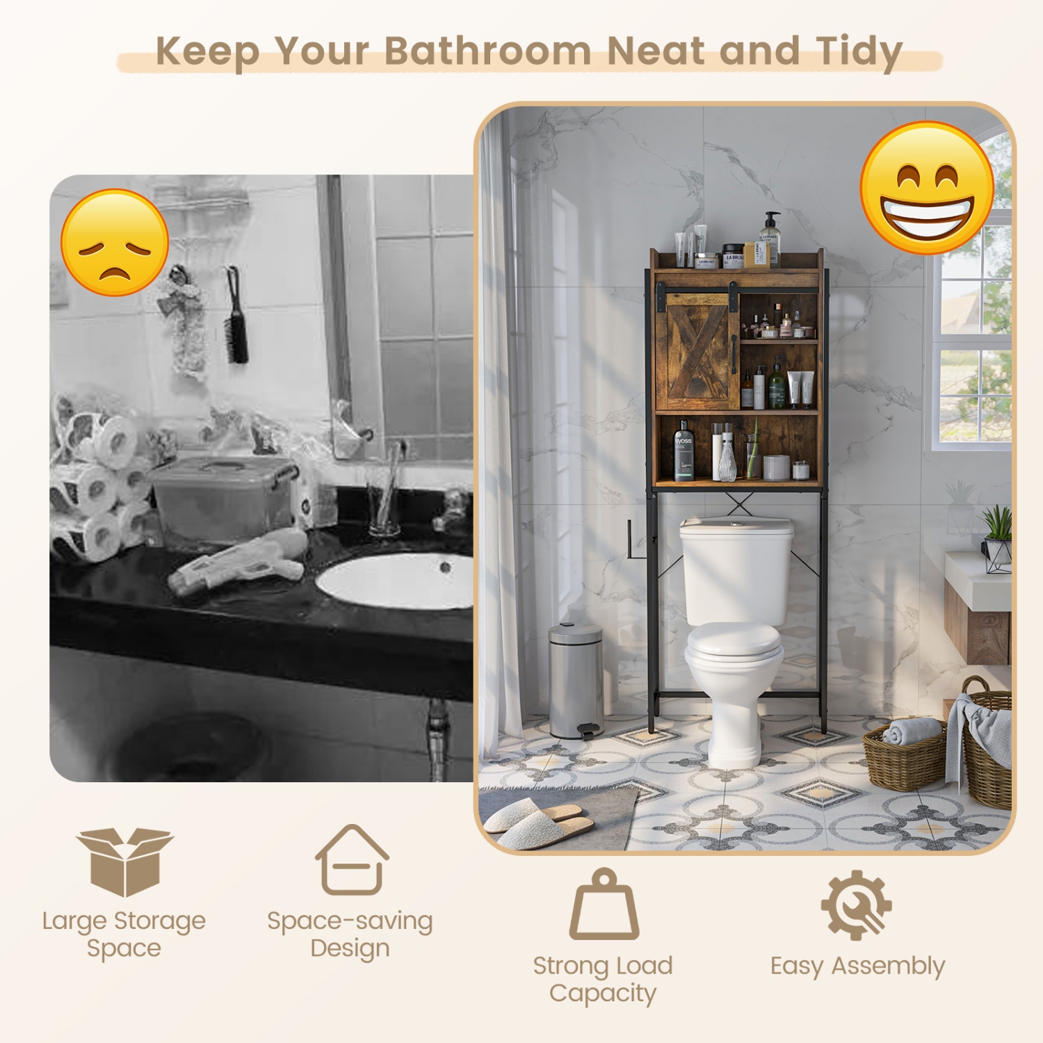 Meuble de rangement pour salle de bain avec porte de grange coulissante de Costway