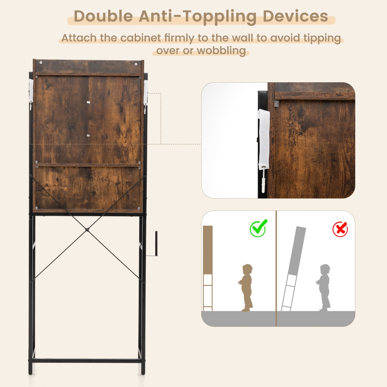 Meuble de rangement pour salle de bain avec porte de grange coulissante de Costway