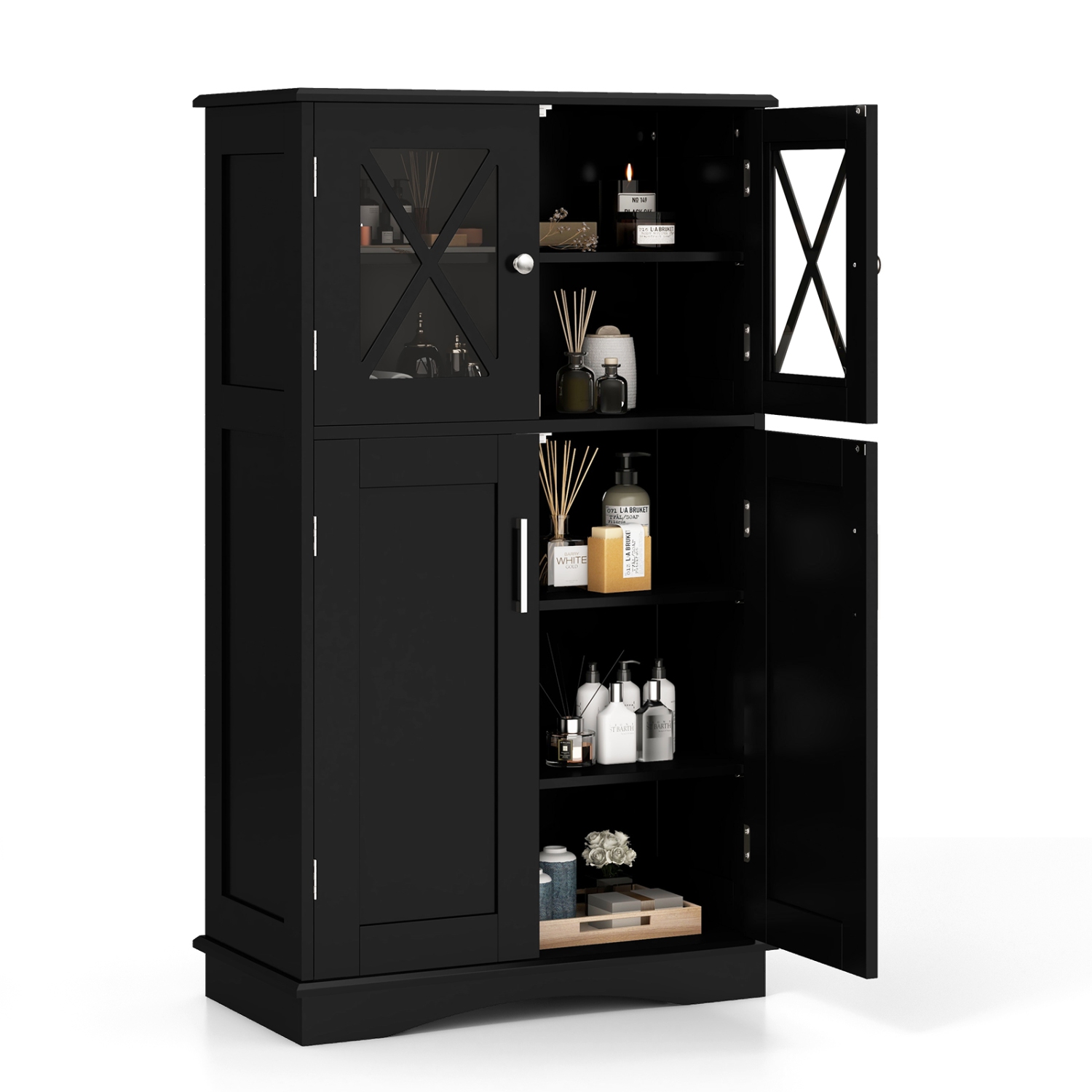 Armoire de rangement en lin pour salle de bain de Costway avec portes et tablettes réglables