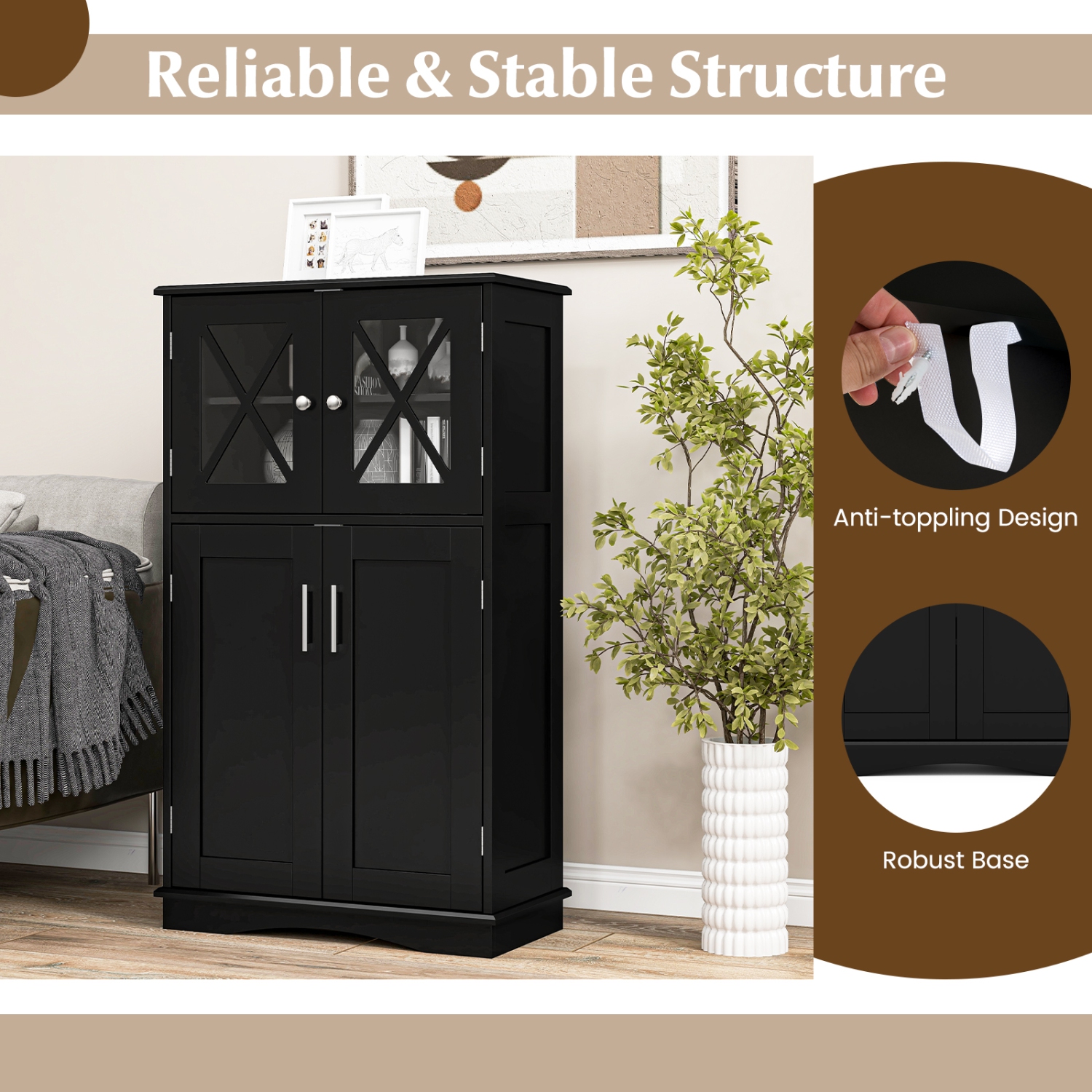 Armoire de rangement en lin pour salle de bain de Costway avec portes et tablettes réglables