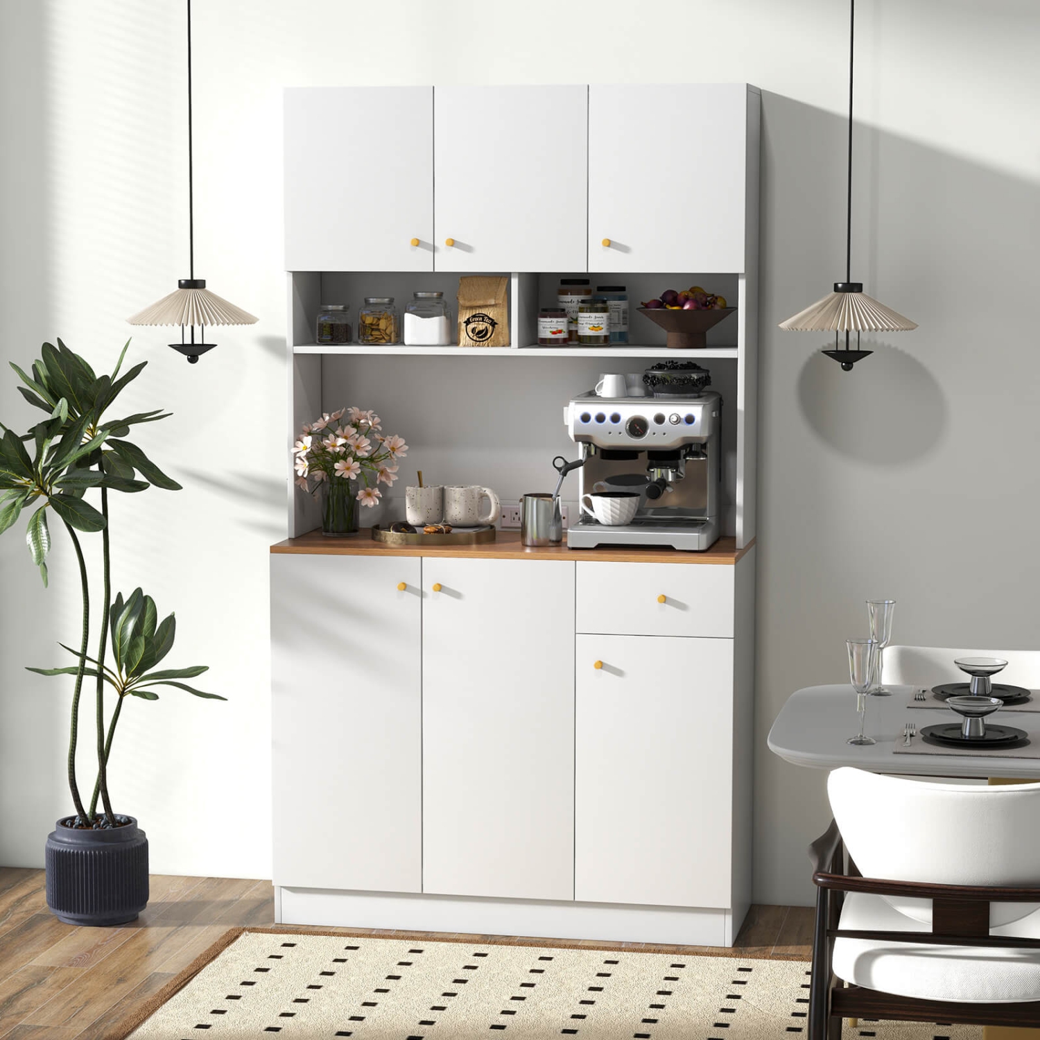 Costway 71" Tall Pantry Cabinet with Outlets USB Ports Anti-Tipping Kits Adjustable Shelves