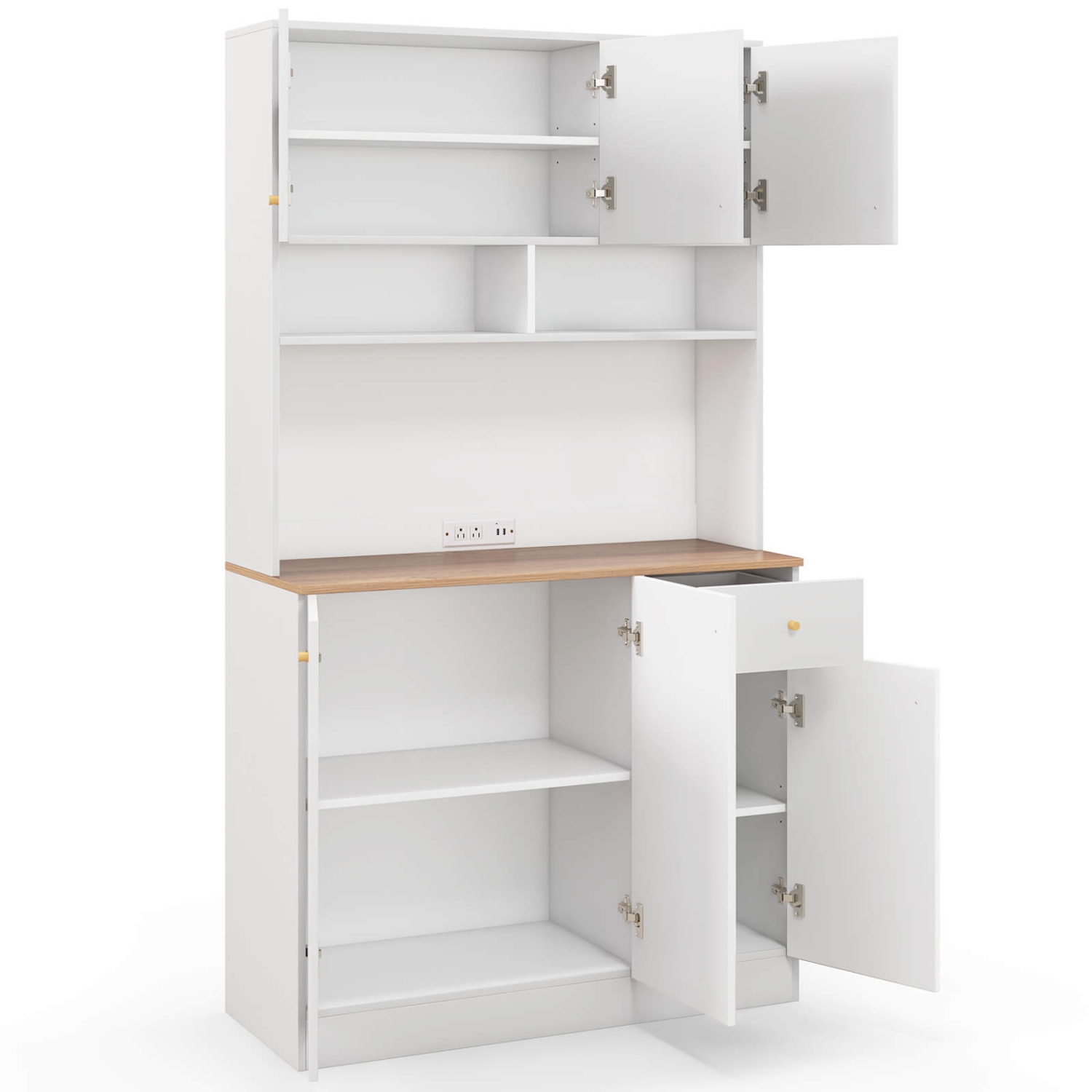 Costway 71" Tall Pantry Cabinet with Outlets USB Ports Anti-Tipping Kits Adjustable Shelves