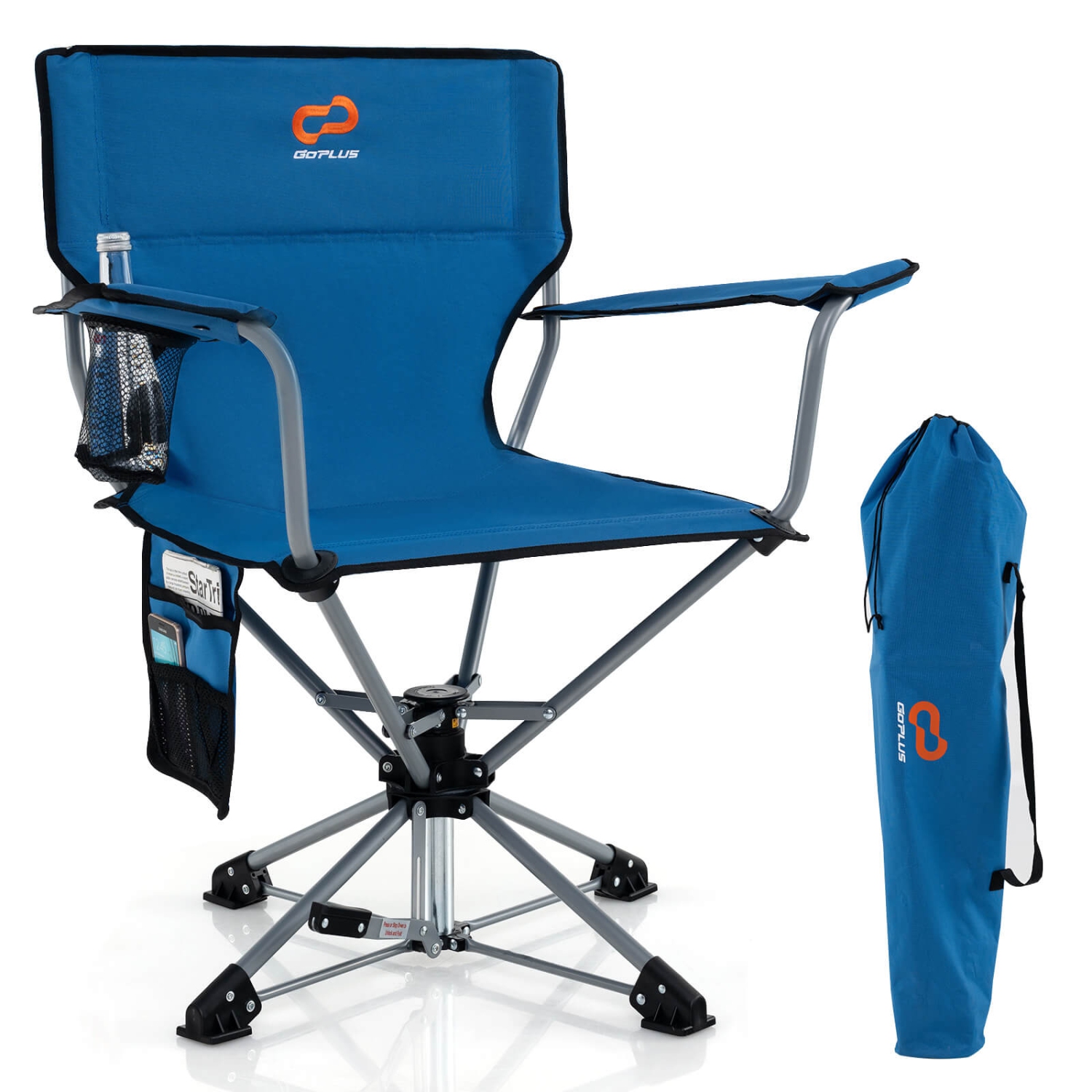 Goplus 360° Swivel Hunting Chair with Mesh Cup Holder & Storage Pockets Cozy Backrest