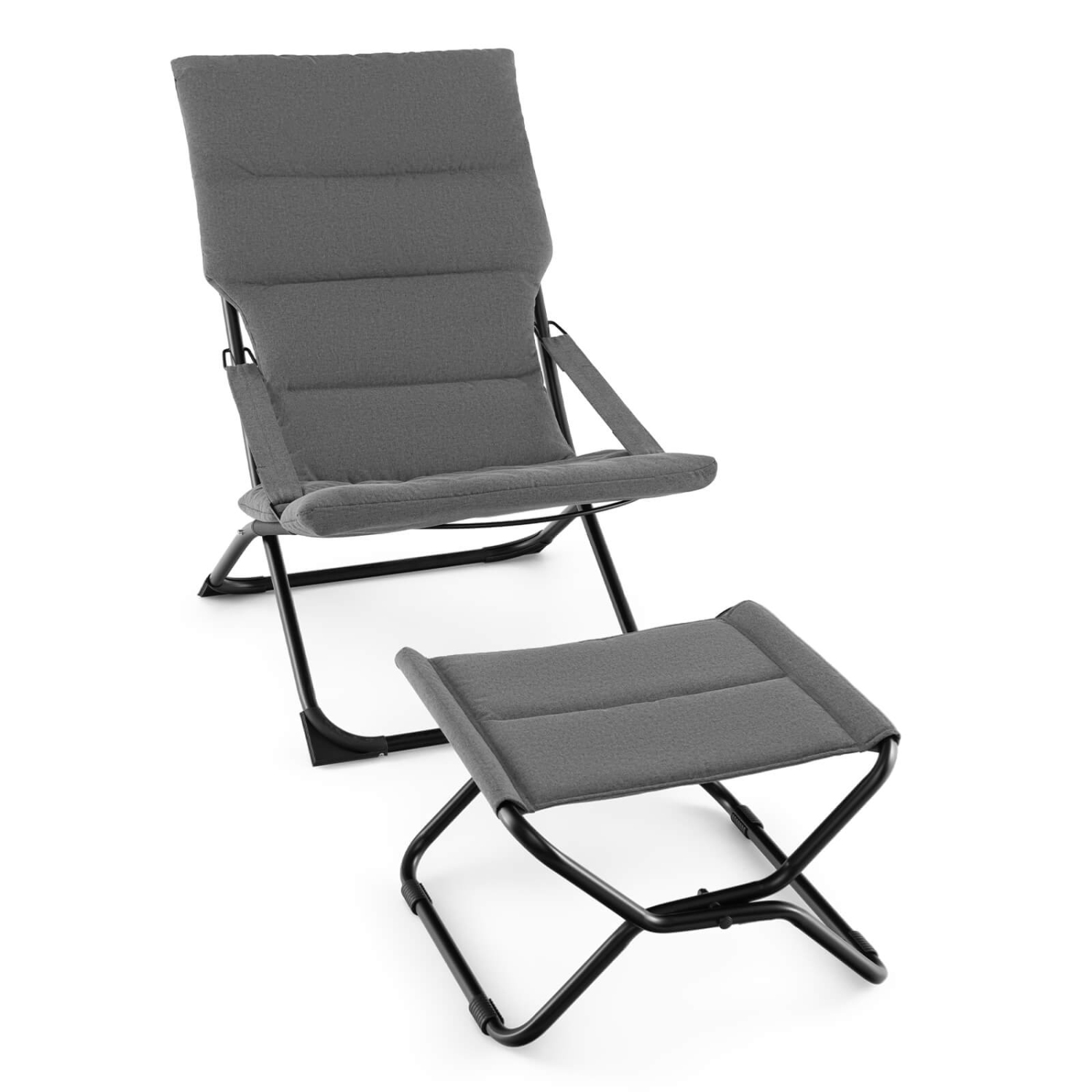 Costway Patio Folding Sling Chair with Ottoman Footrest & Removable Cushion Ottoman Set