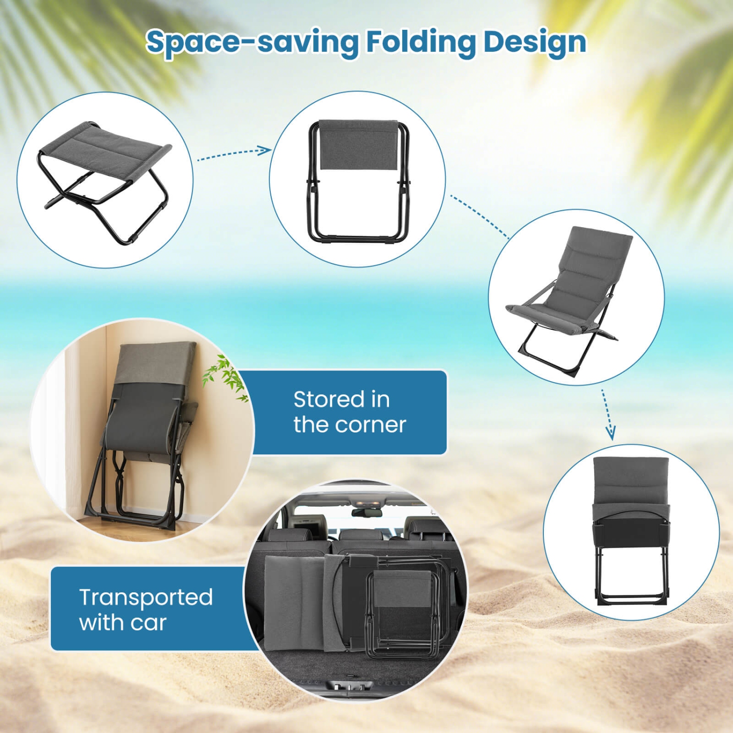 Costway Patio Folding Sling Chair with Ottoman Footrest & Removable Cushion Ottoman Set