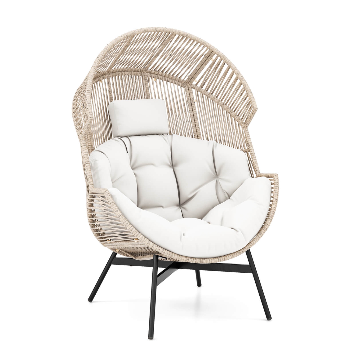 Costway Oversized Egg Style Chair with Cushions & Headrest Heavy-Duty Metal Frame for Yard