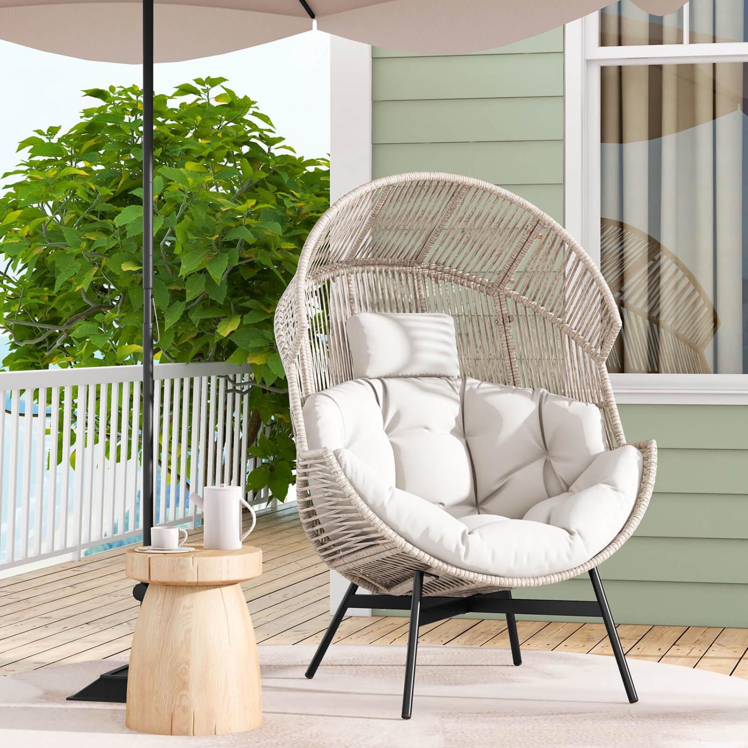 Costway Oversized Egg Style Chair with Cushions & Headrest Heavy-Duty Metal Frame for Yard