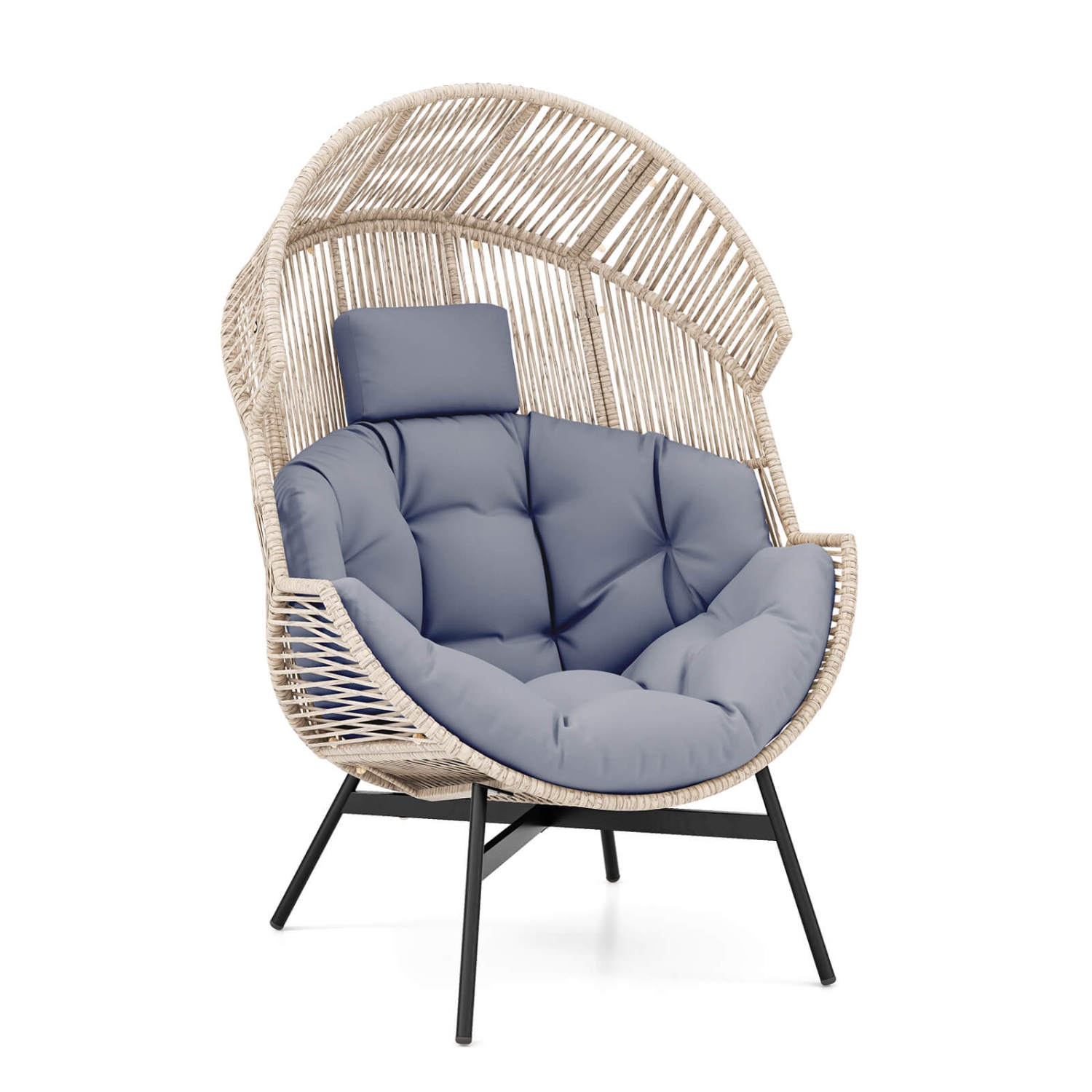 Costway Oversized Egg Style Chair with Cushions & Headrest Heavy-Duty Metal Frame for Yard