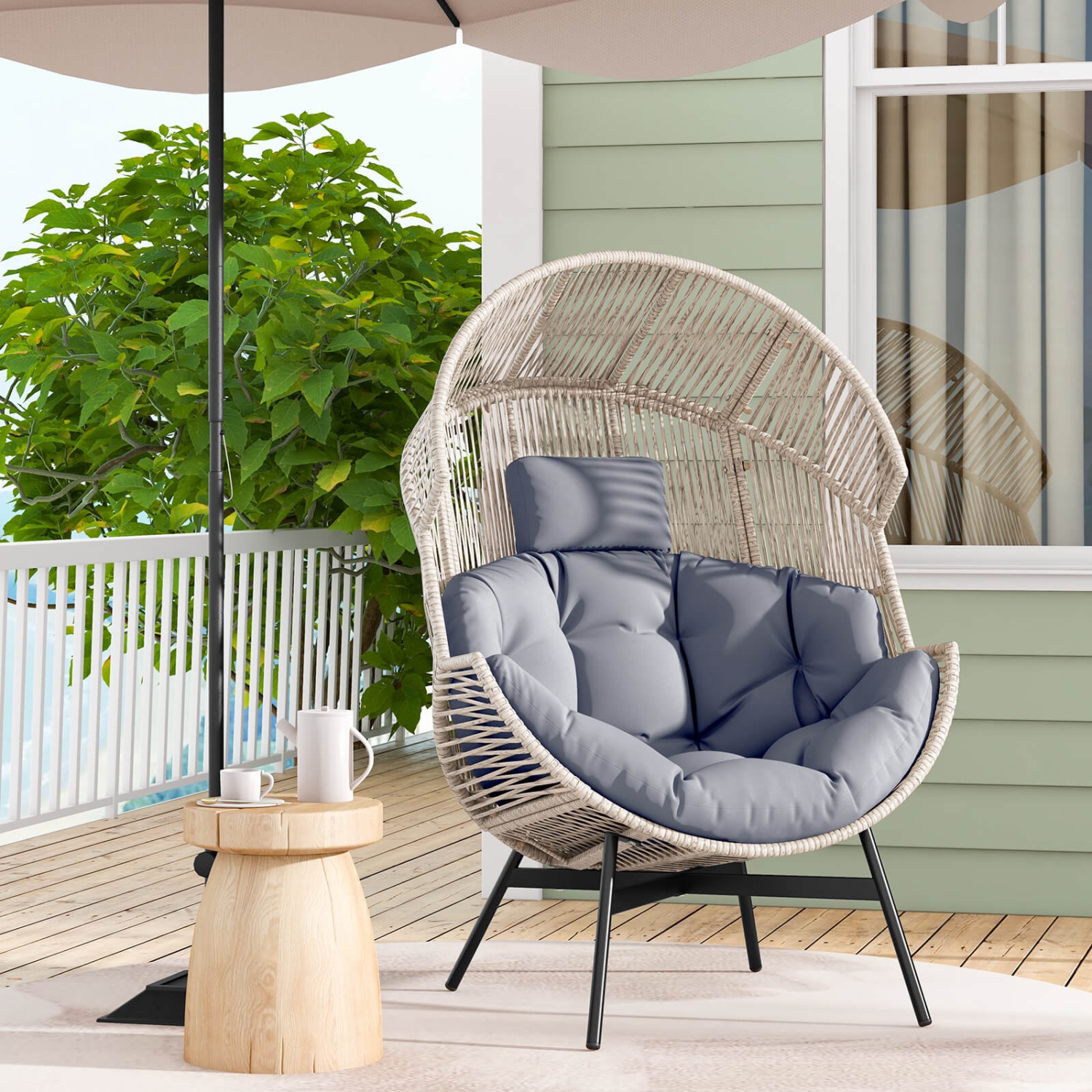 Costway Oversized Egg Style Chair with Cushions & Headrest Heavy-Duty Metal Frame for Yard