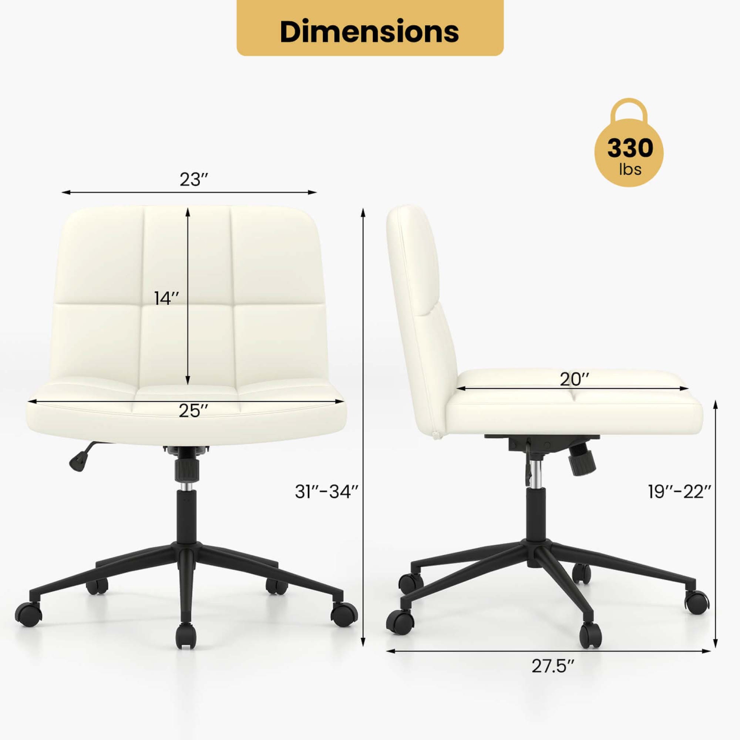 Chaise Criss Cross de Costway avec roues surdimensionnées en forme de U pour le bureau à domicile