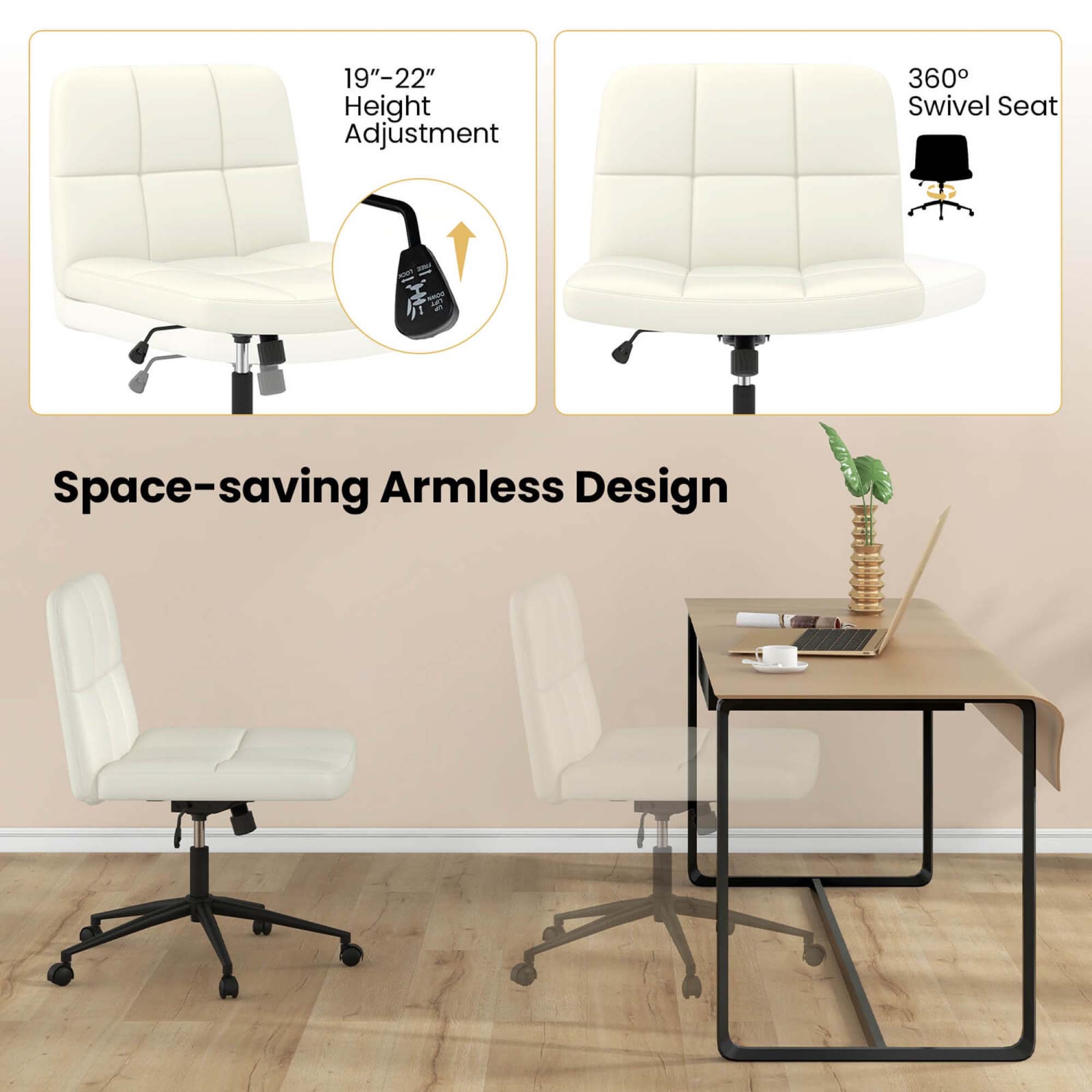 Chaise Criss Cross de Costway avec roues surdimensionnées en forme de U pour le bureau à domicile