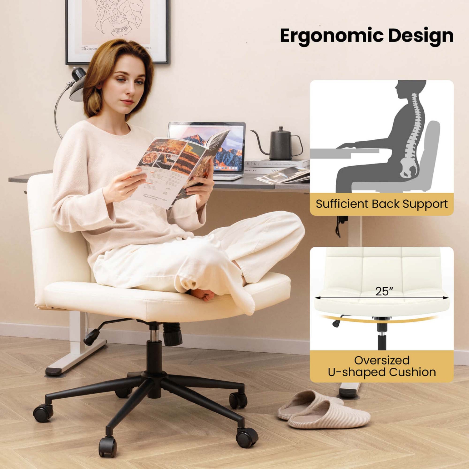 Chaise Criss Cross de Costway avec roues surdimensionnées en forme de U pour le bureau à domicile