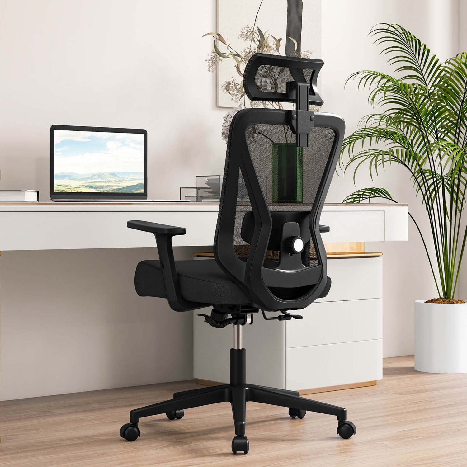 Fauteuil de bureau ergonomique avec soutien lombaire réglable et appuie-tête inclinable de Costway