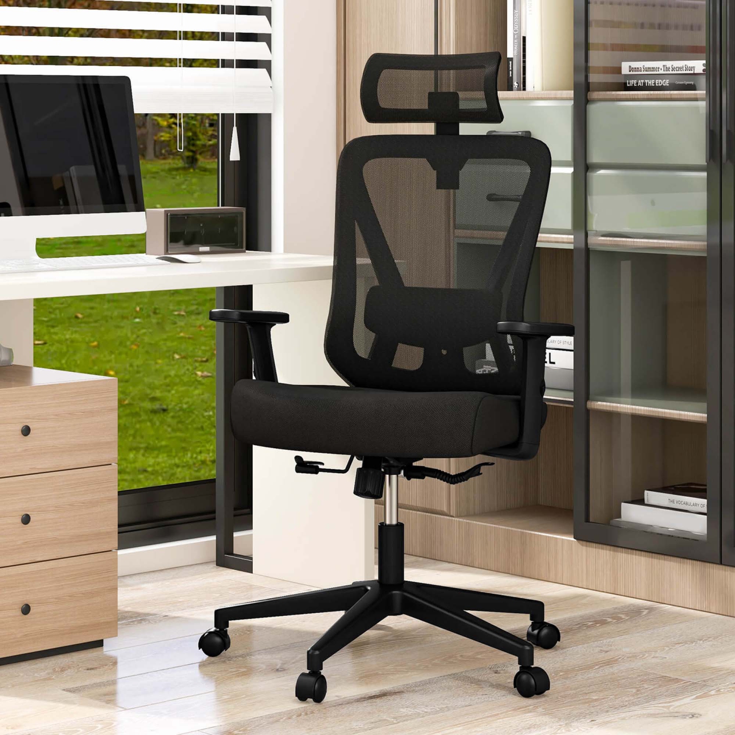 Fauteuil de bureau ergonomique avec soutien lombaire réglable et appuie-tête inclinable de Costway