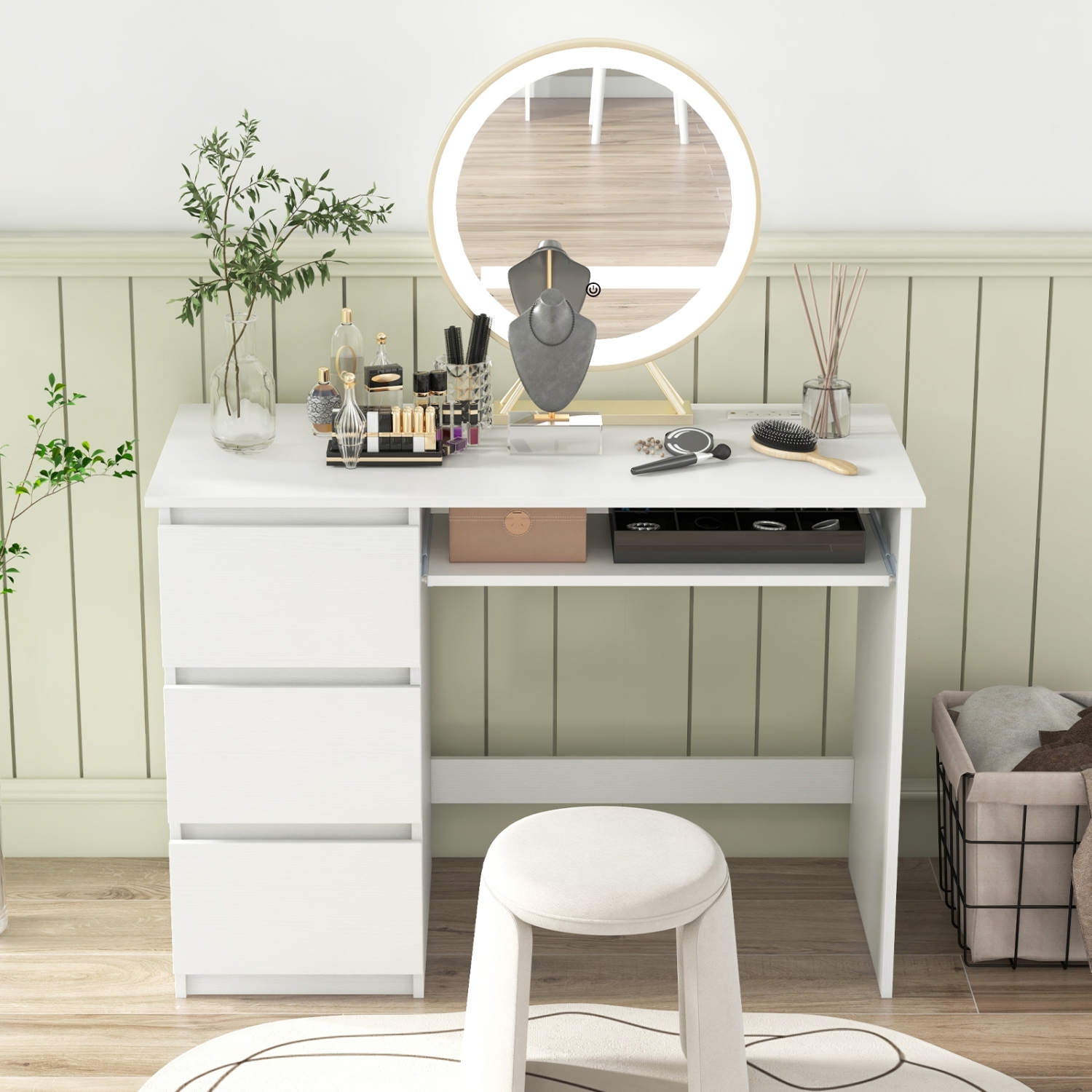 Costway Computer Desk with Power Outlet Keyboard Tray & 3 Large Drawers Type-C & USB Ports