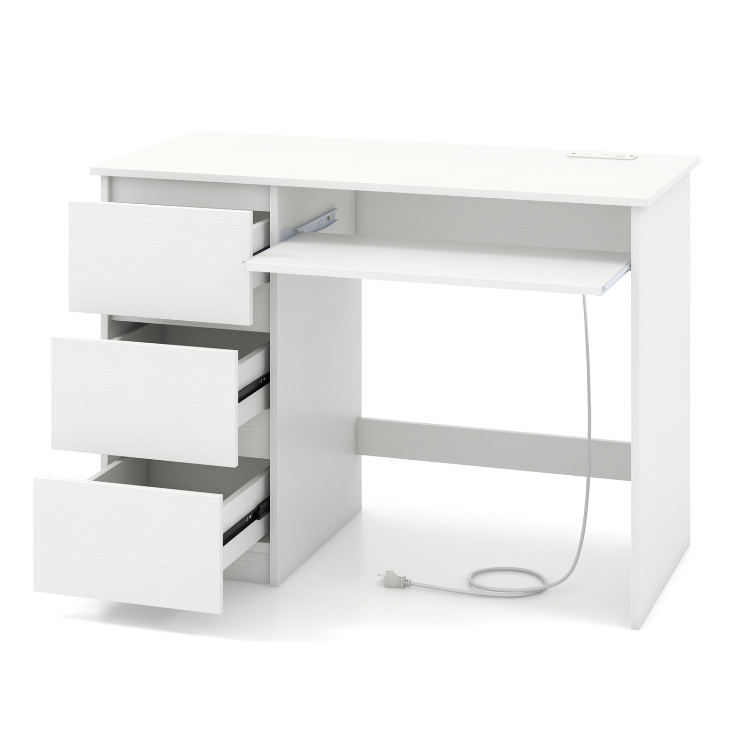 Costway Computer Desk with Power Outlet Keyboard Tray & 3 Large Drawers Type-C & USB Ports