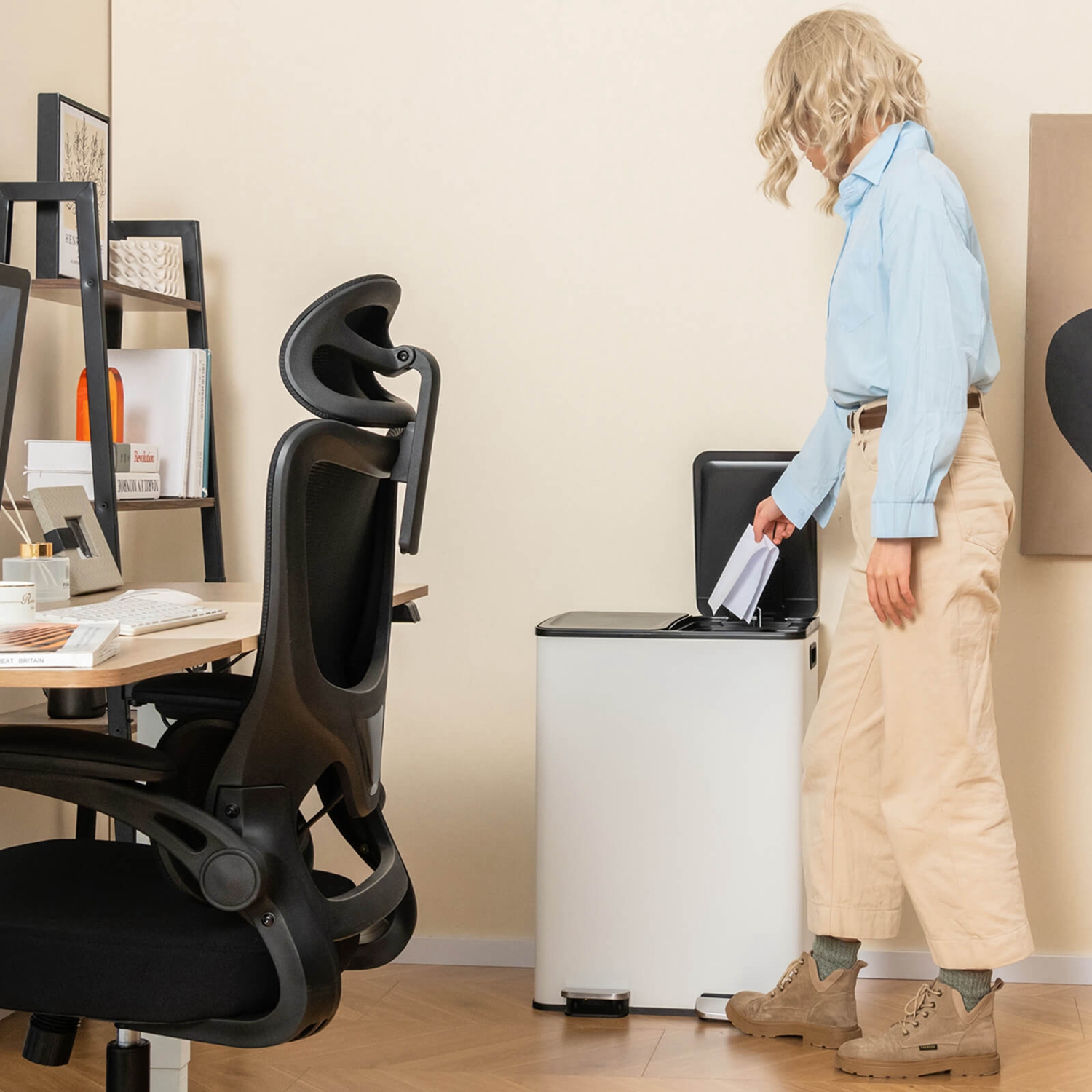 Costway 16 Gallon Dual Step Trash Can Recycle Bin Stainless Steel Bucket Pedal