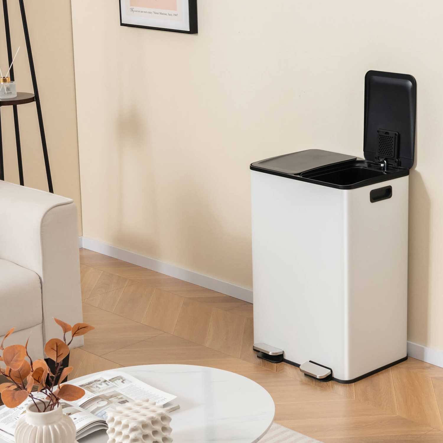 Costway 16 Gallon Dual Step Trash Can Recycle Bin Stainless Steel Bucket Pedal