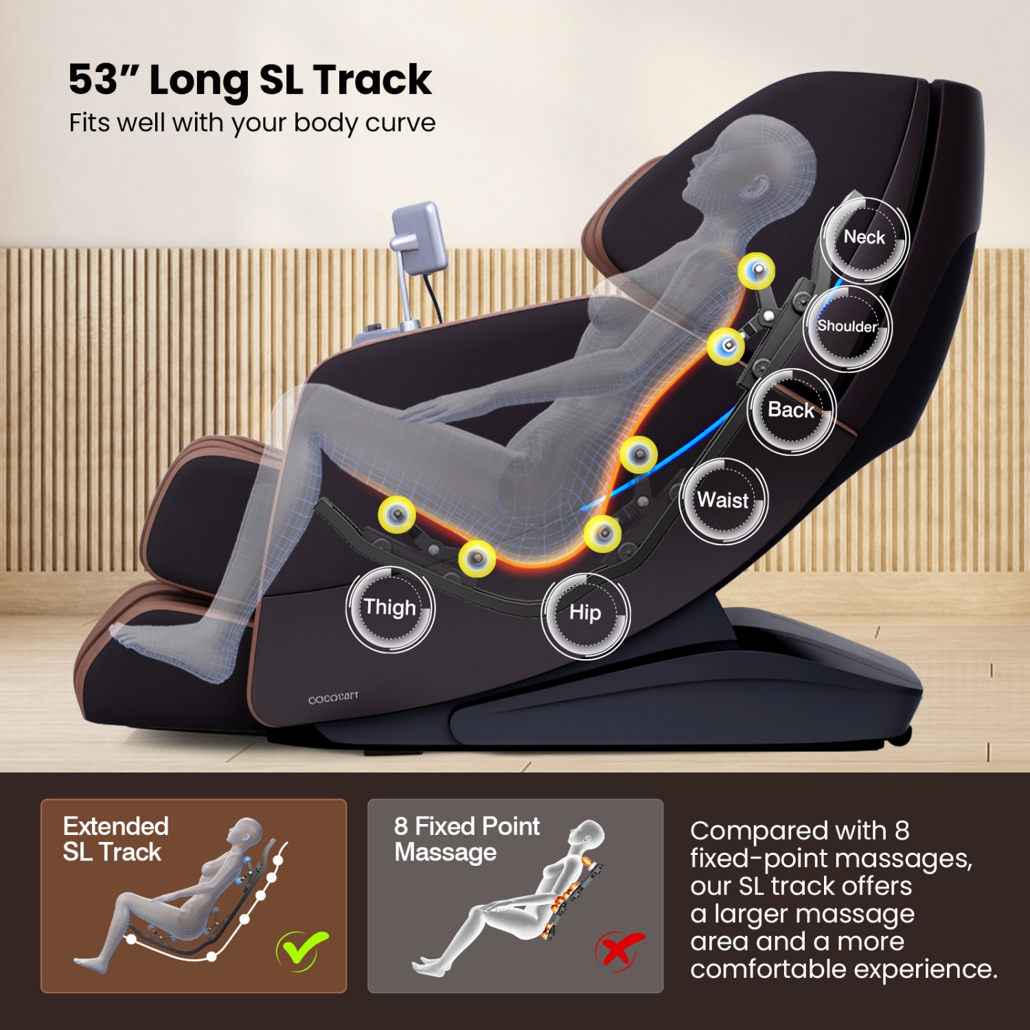 Fauteuil de massage corporel complet SL Track 4D de Costway avec rouleaux pour les pieds chauffants pour la taille et les mollets