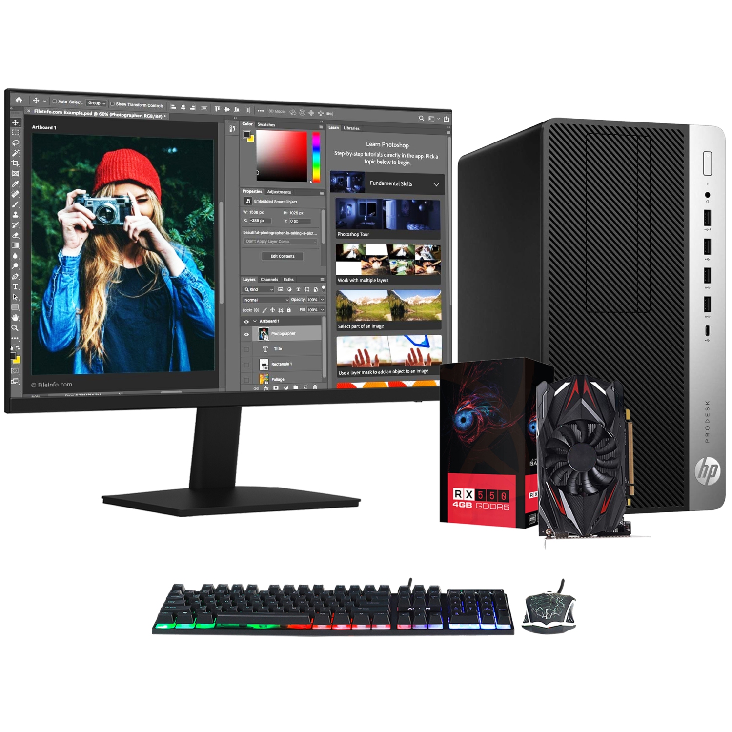 Refurbished (Good) - HP Gaming Desktop PC 600 G3 Tower for gamers - New 24 inch Monitor (Intel Core i5/ 1TB SSD/ 16GB RAM/ AMD Graphics RX 550/ Windows 10 Pro/ RGB Keyboard Mouse)