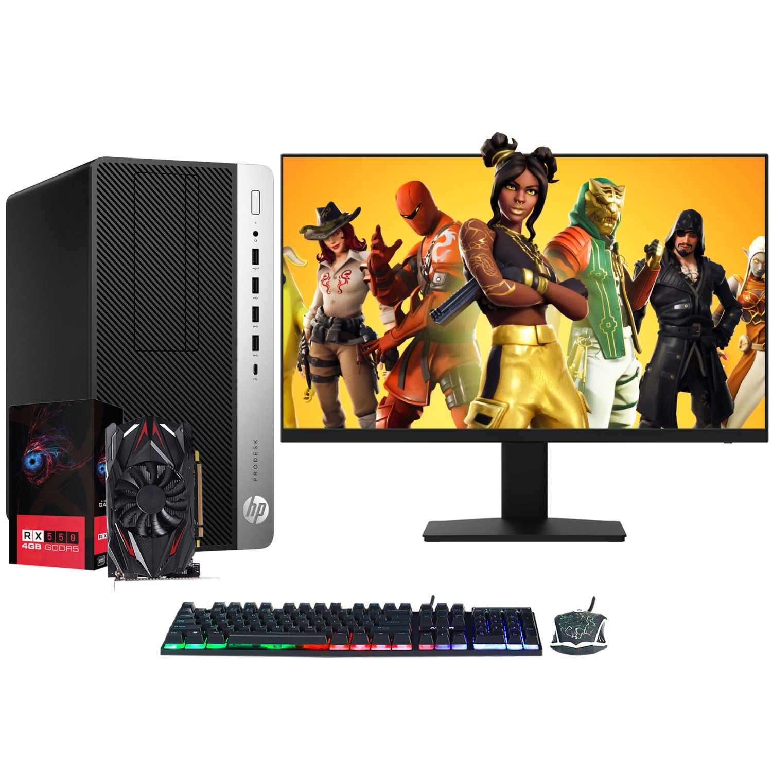 Refurbished (Good) - HP Gaming Desktop PC 600 G3 Tower for gamers - New 24 inch Monitor (Intel Core i7/ 1TB SSD/ 16GB RAM/ AMD Graphics RX 550/ Windows 10 Pro/ RGB Keyboard Mouse)