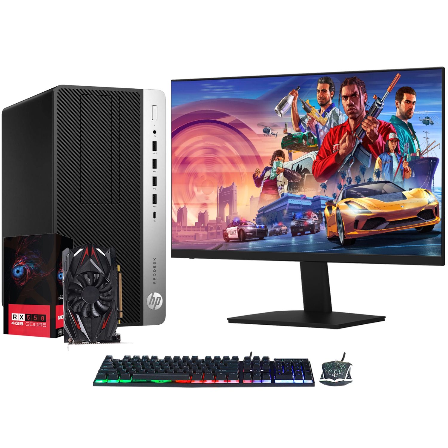 Refurbished (Good) - HP Gaming/ Editing Desktop PC 600 G3 Tower | New 24inch FHD Monitor | AMD Radeon RX 550 4GB | Intel i5 CPU | 1TB SSD | 32GB RAM | Windows 10 Pro | RGB Keyboard