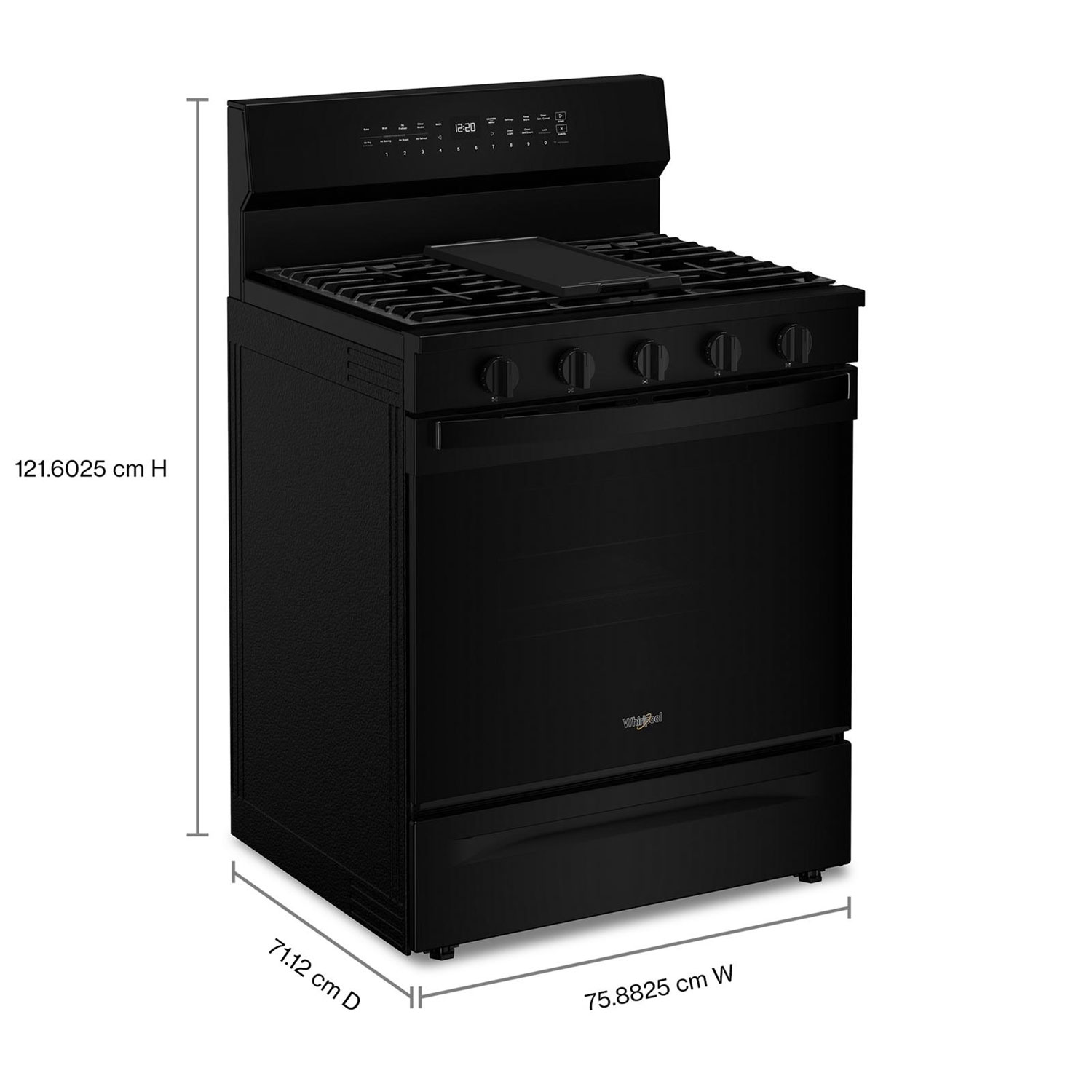 Cuisinière au gaz autonome de 30 po à 5 brûleurs avec four à convection véritable de 5 pi³ de Whirlpool - Noir