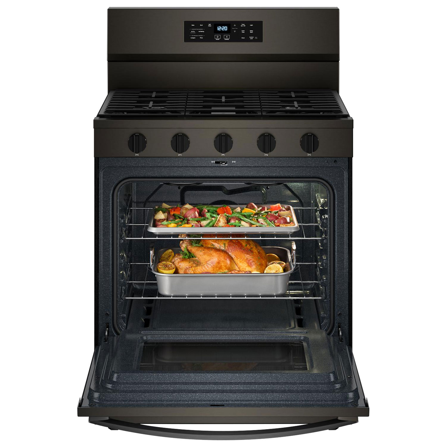 Whirlpool 30" 5.0 Cu Ft Fan Convection 5-Burner Freestanding Gas Air Fry Range - Black Stainless