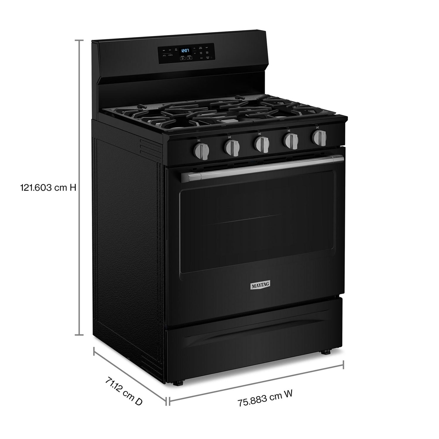 Maytag 30" 5.0 Cu. Ft. Fan Convection 5-Burner Freestanding Gas Air Fry Range - Black